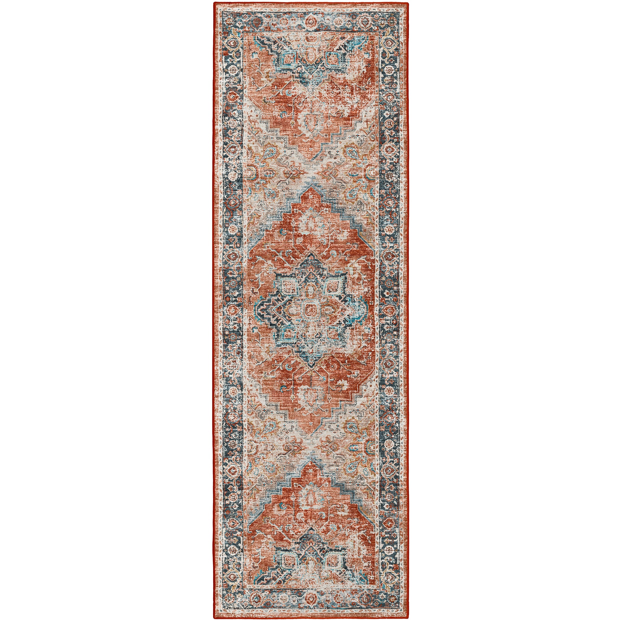 Indoor/Outdoor Traditional JC2 Spice Red Rug 2'6" x 10' #shape_Runner