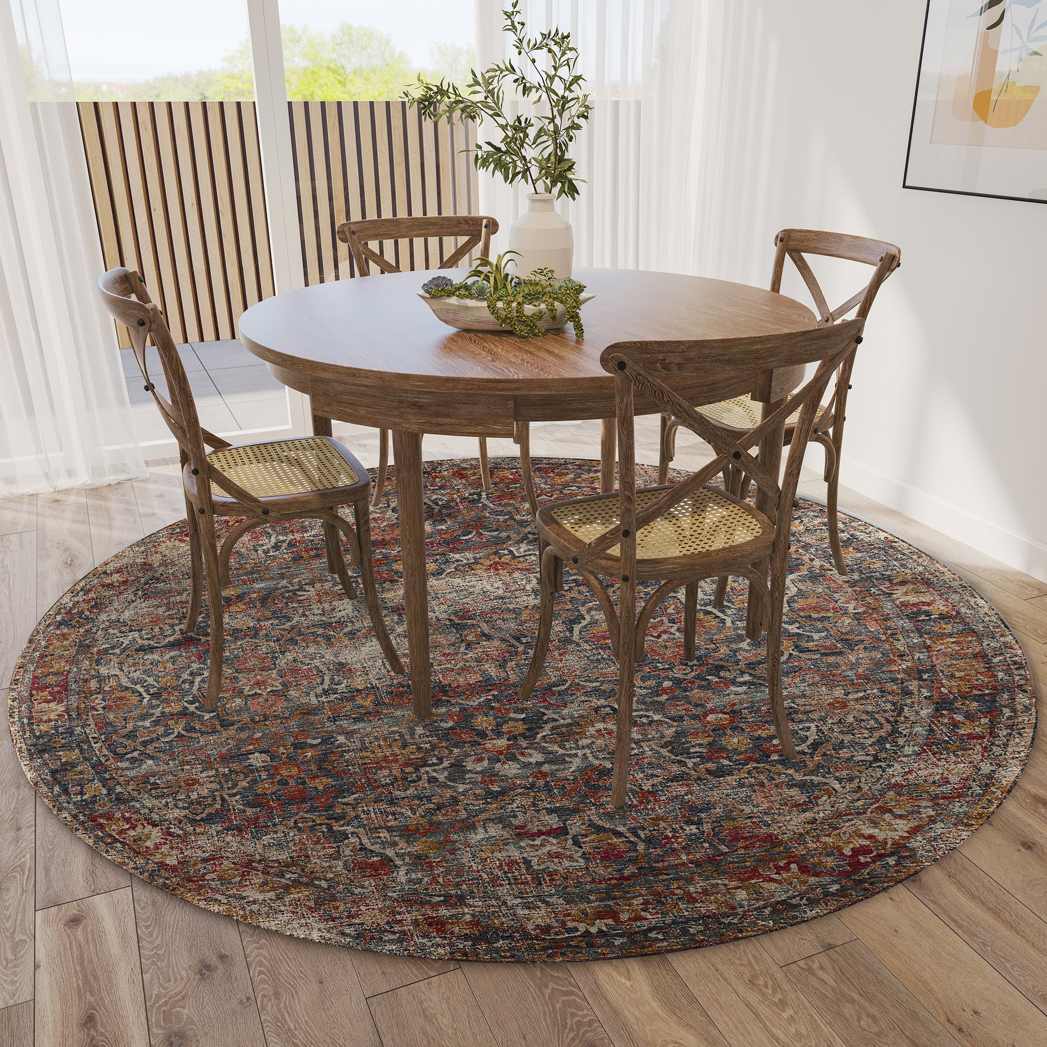 Indoor/Outdoor Traditional JC3 Charcoal Gray Rug 4' x 4' #shape_Round