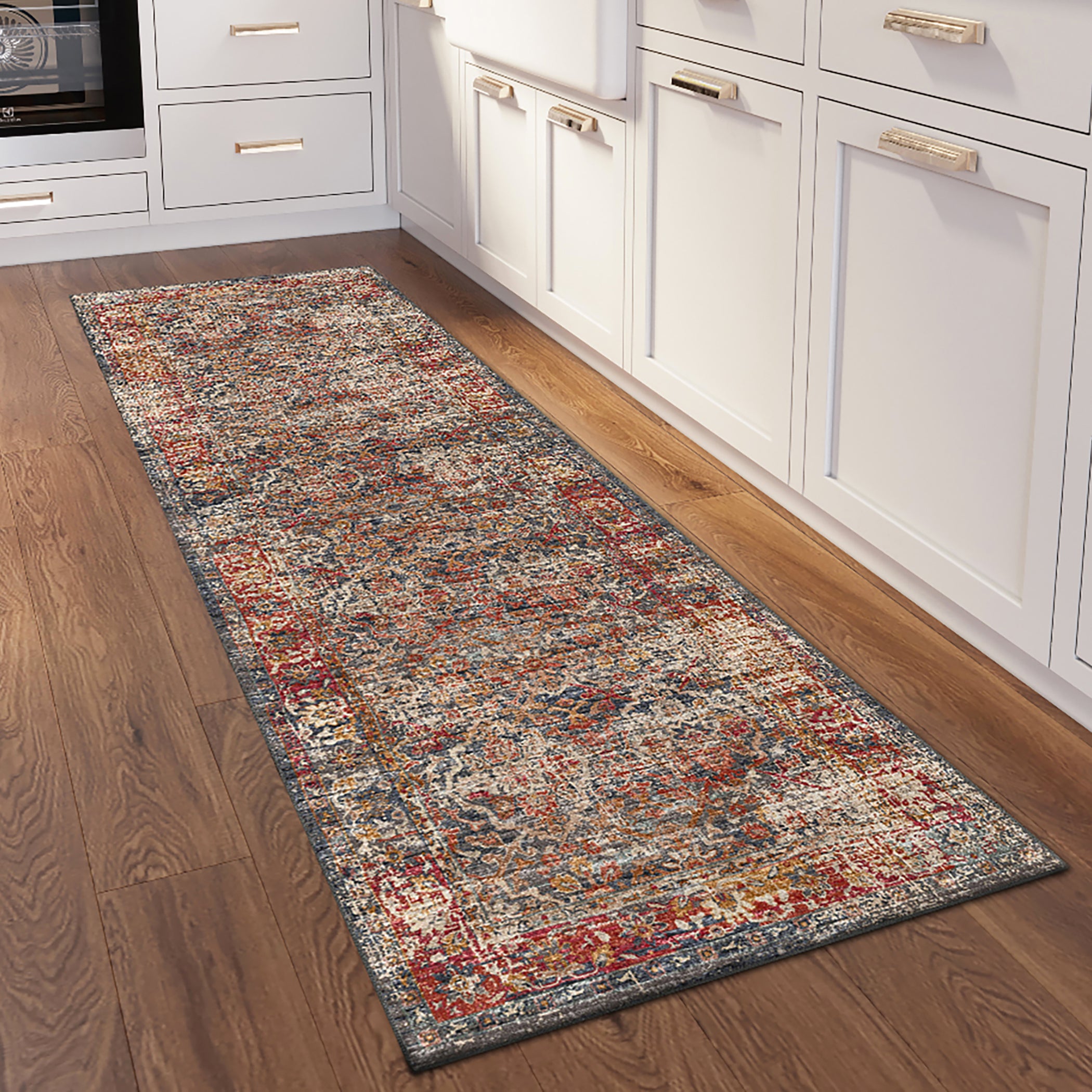 Indoor/Outdoor Traditional JC3 Charcoal Gray Rug 2'6" x 10' #shape_Runner
