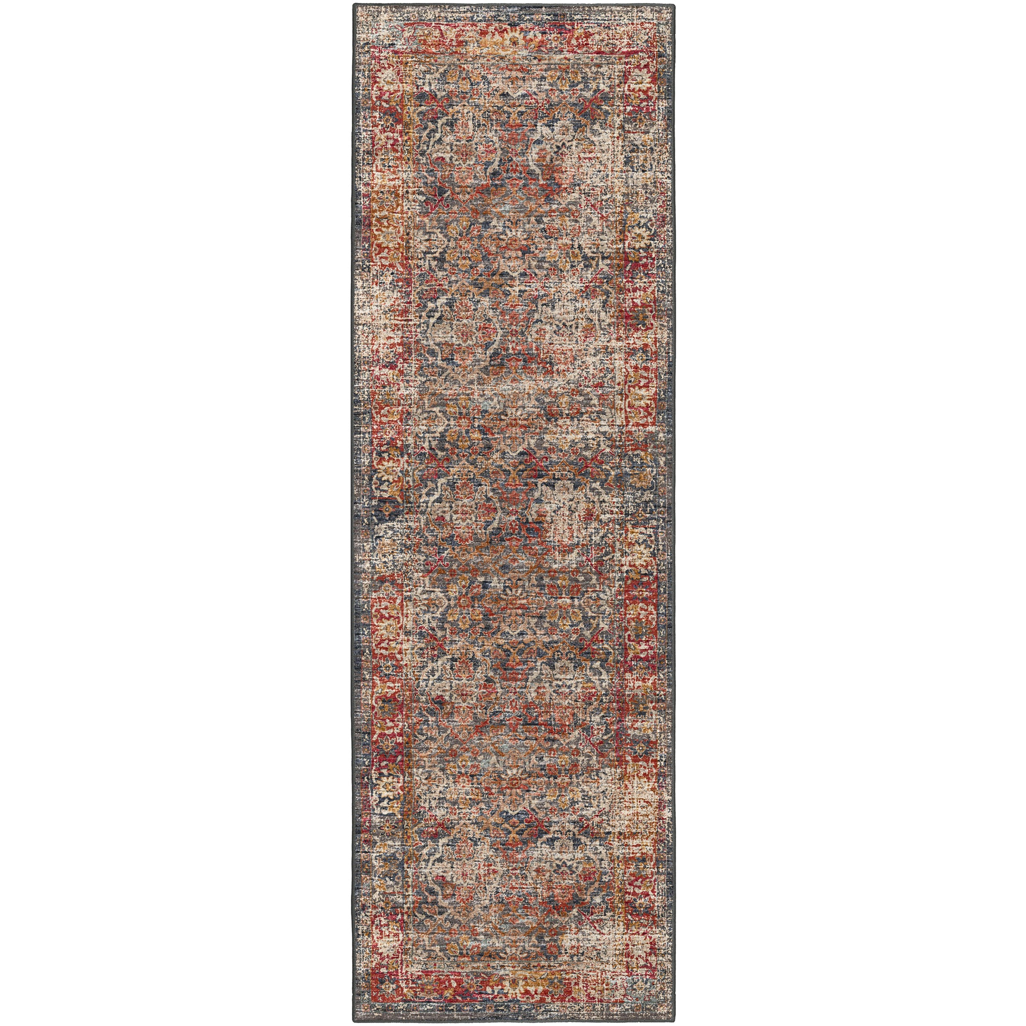 Indoor/Outdoor Traditional JC3 Charcoal Gray Rug 2'6" x 10' #shape_Runner