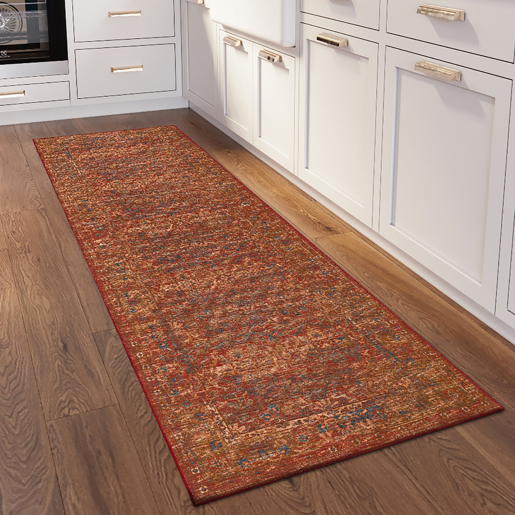 Indoor/Outdoor Traditional JC3 Nutmeg Red Rug 2'6" x 10' #shape_Runner