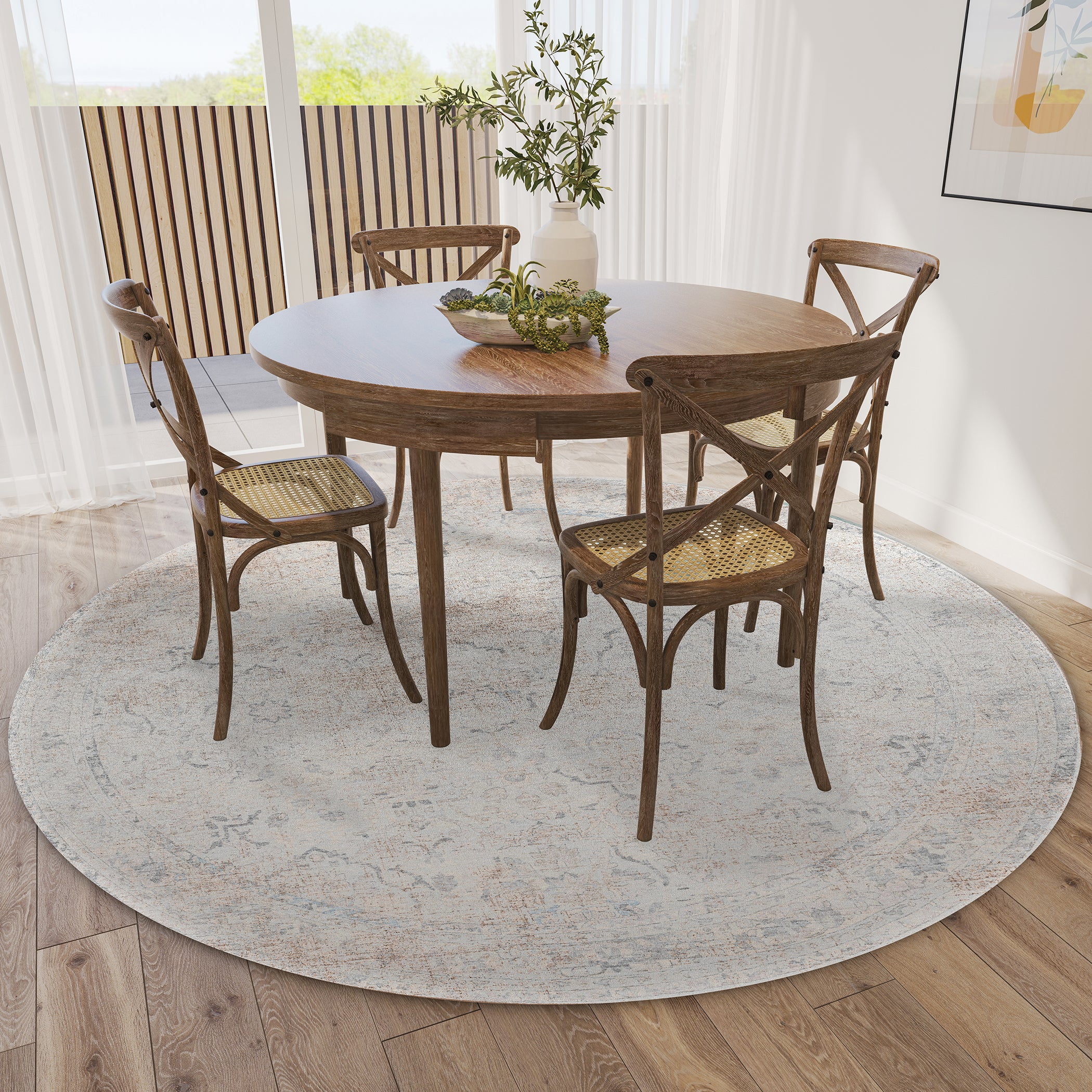 Indoor/Outdoor Traditional JC3 Pearl Ivory Rug 4' x 4' #shape_Round