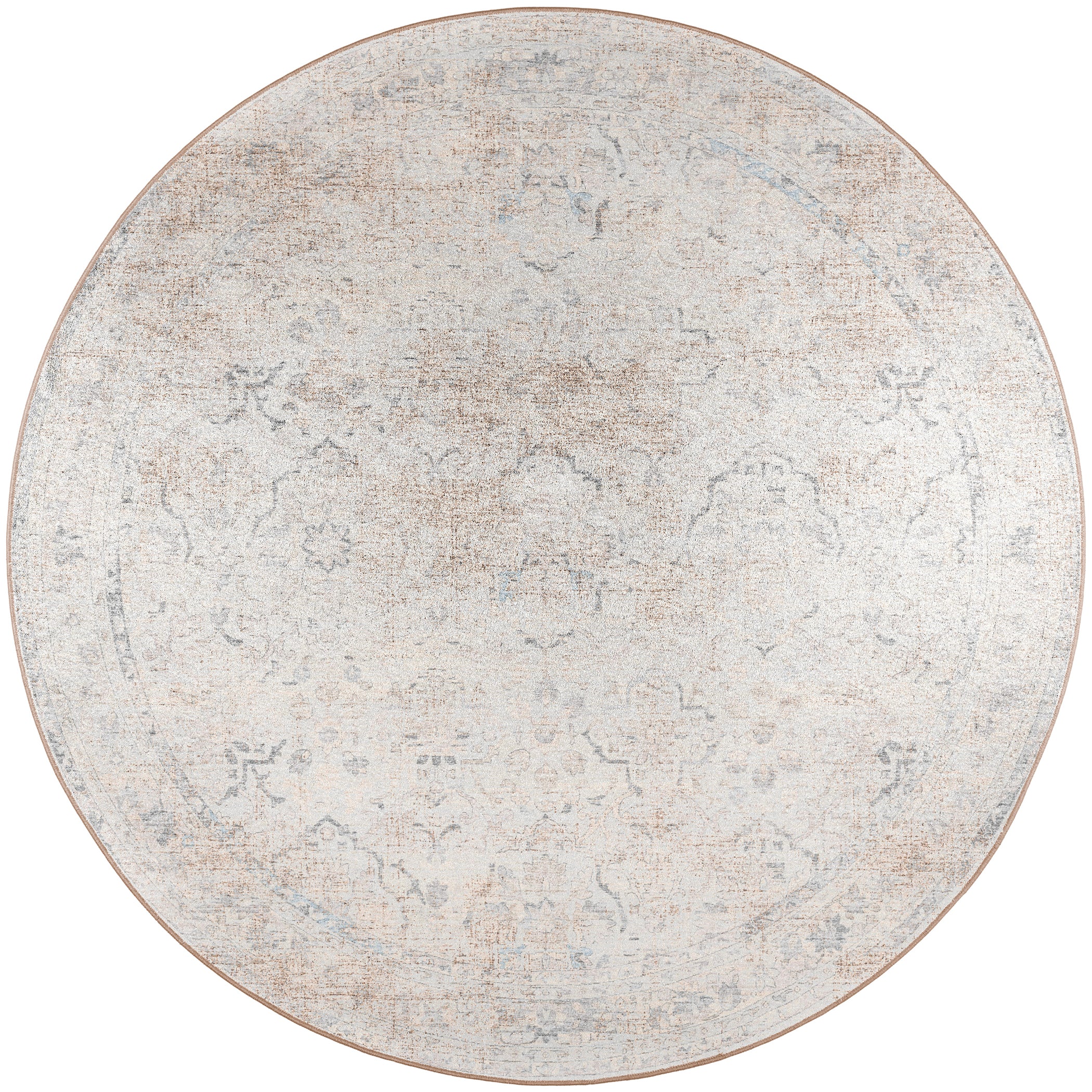Indoor/Outdoor Traditional JC3 Pearl Ivory Rug 4' x 4' #shape_Round