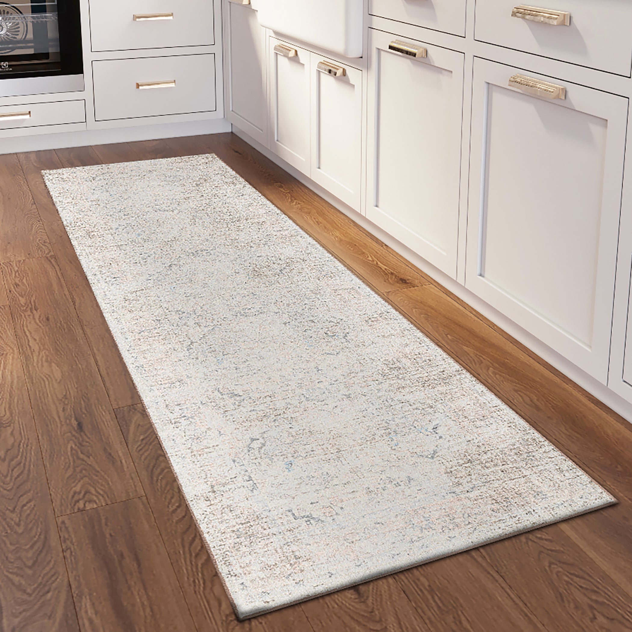 Indoor/Outdoor Traditional JC3 Pearl Ivory Rug 2'6" x 10' #shape_Runner