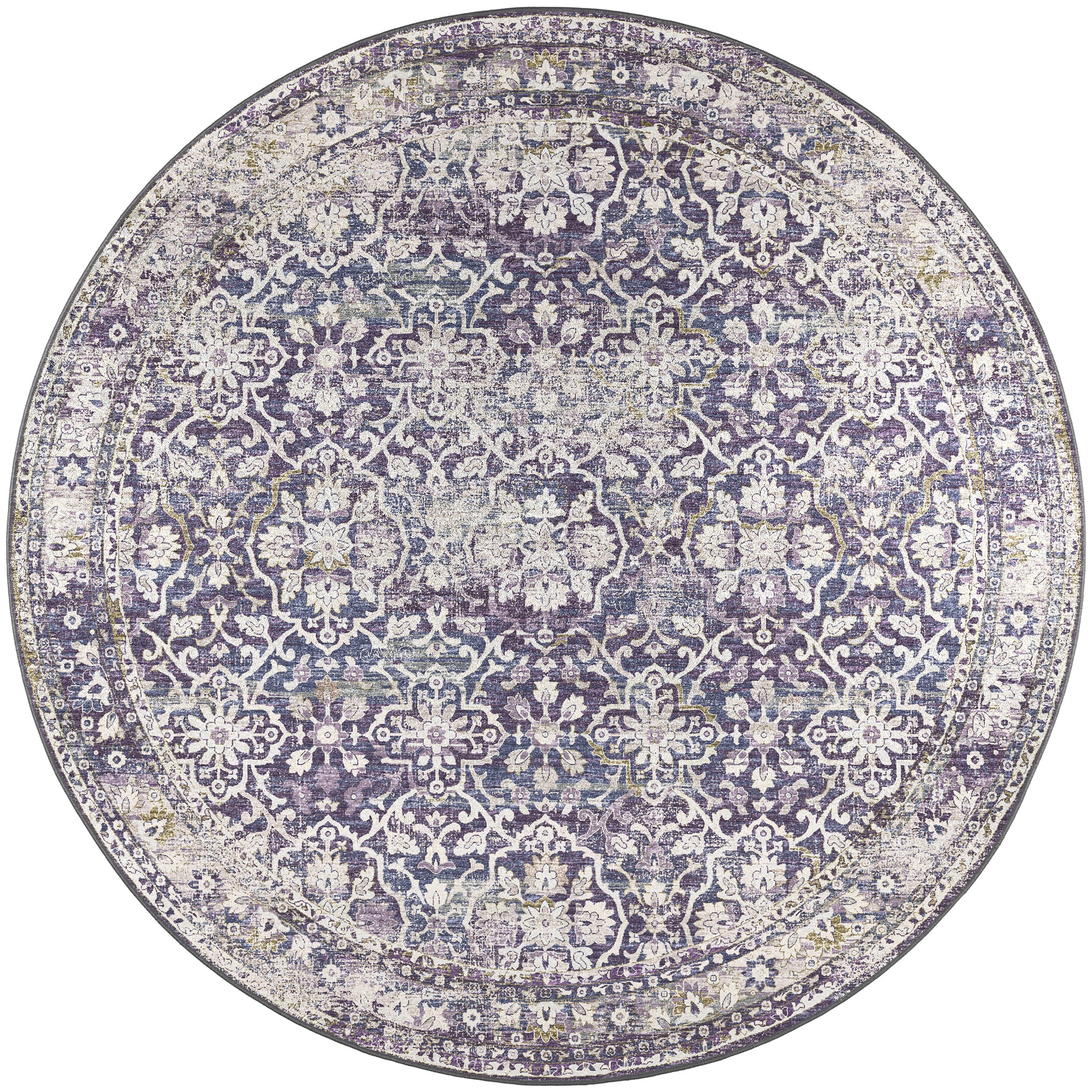 Indoor/Outdoor Traditional JC3 Violet Purple Rug 4' x 4' #shape_Round
