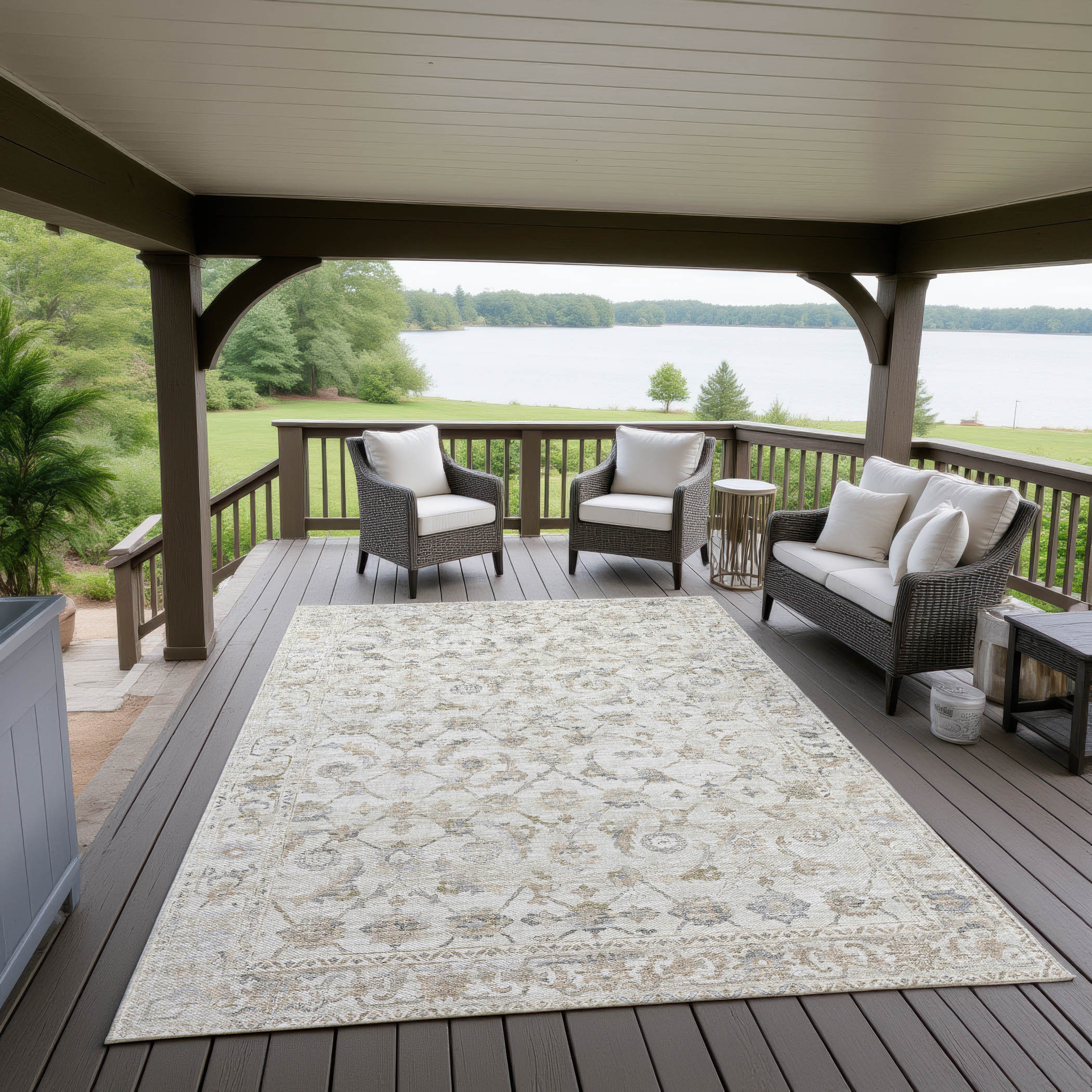 Indoor/Outdoor Traditional JC4 Linen Ivory Rug 3' x 5' #shape_Rectangle
