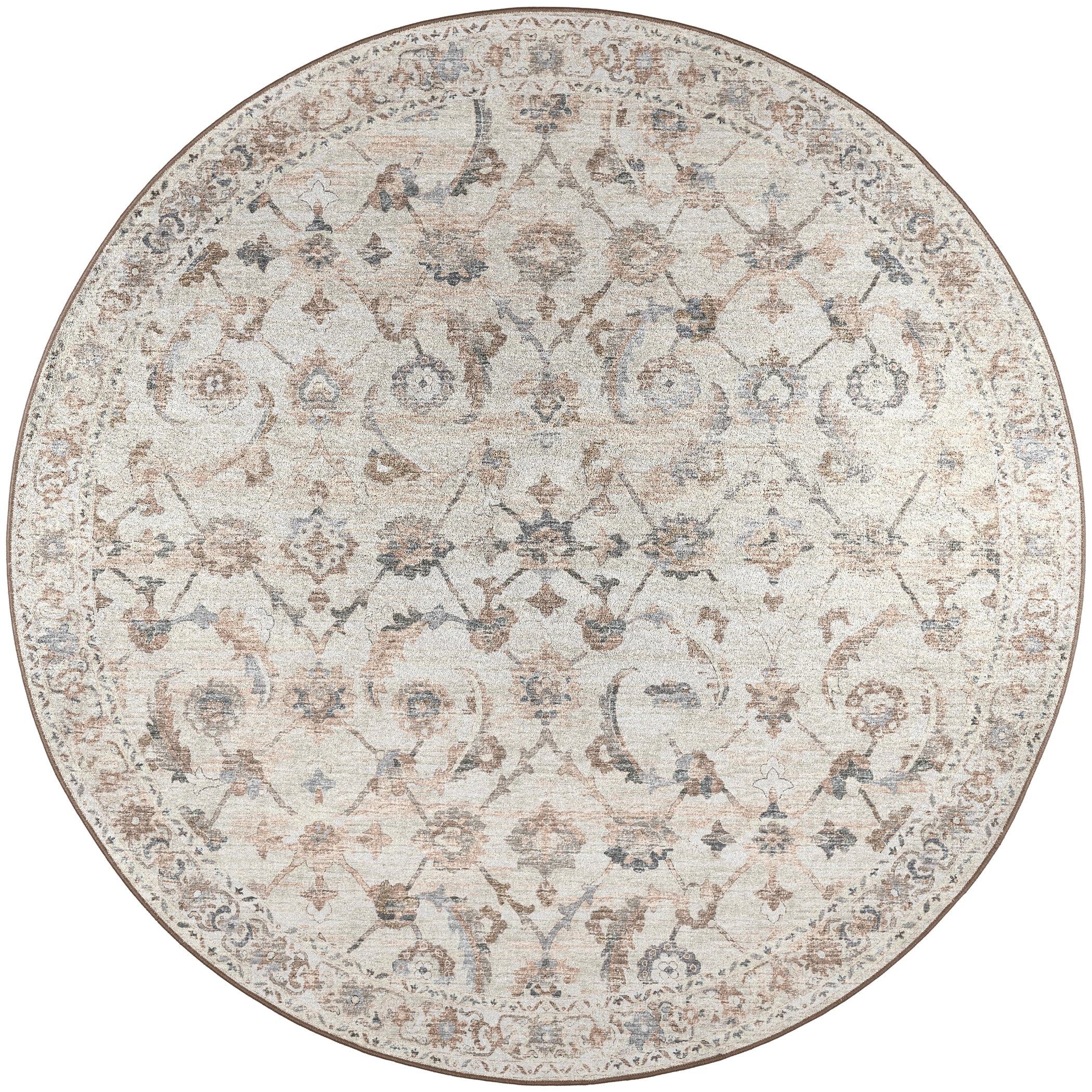Indoor/Outdoor Traditional JC4 Linen Ivory Rug 4' x 4' #shape_Round