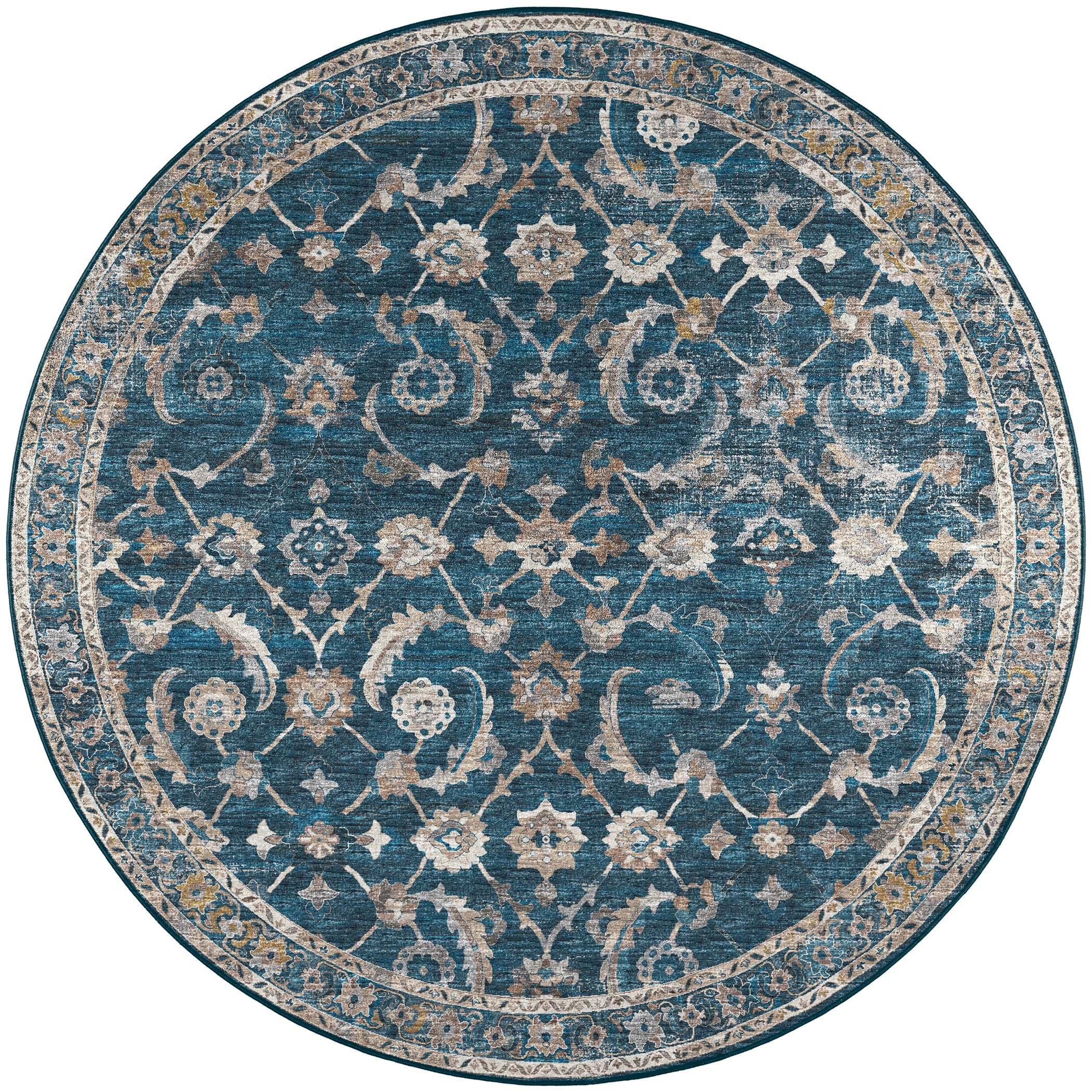 Indoor/Outdoor Traditional JC4 Navy Blue Rug 4' x 4' #shape_Round