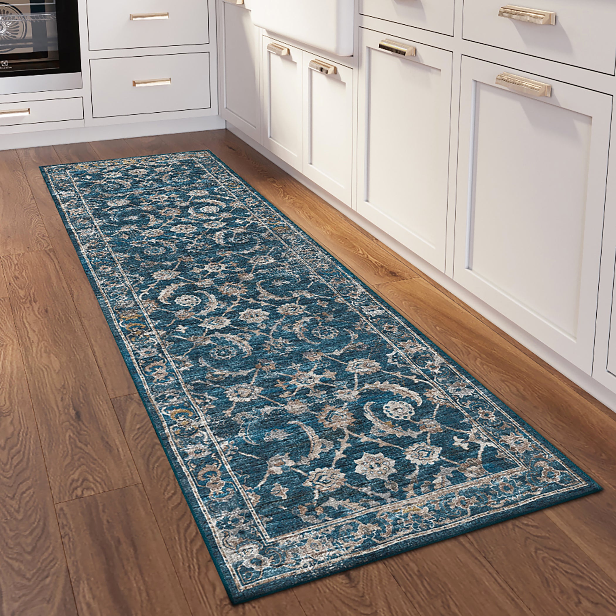 Indoor/Outdoor Traditional JC4 Navy Blue Rug 2'6" x 10' #shape_Runner