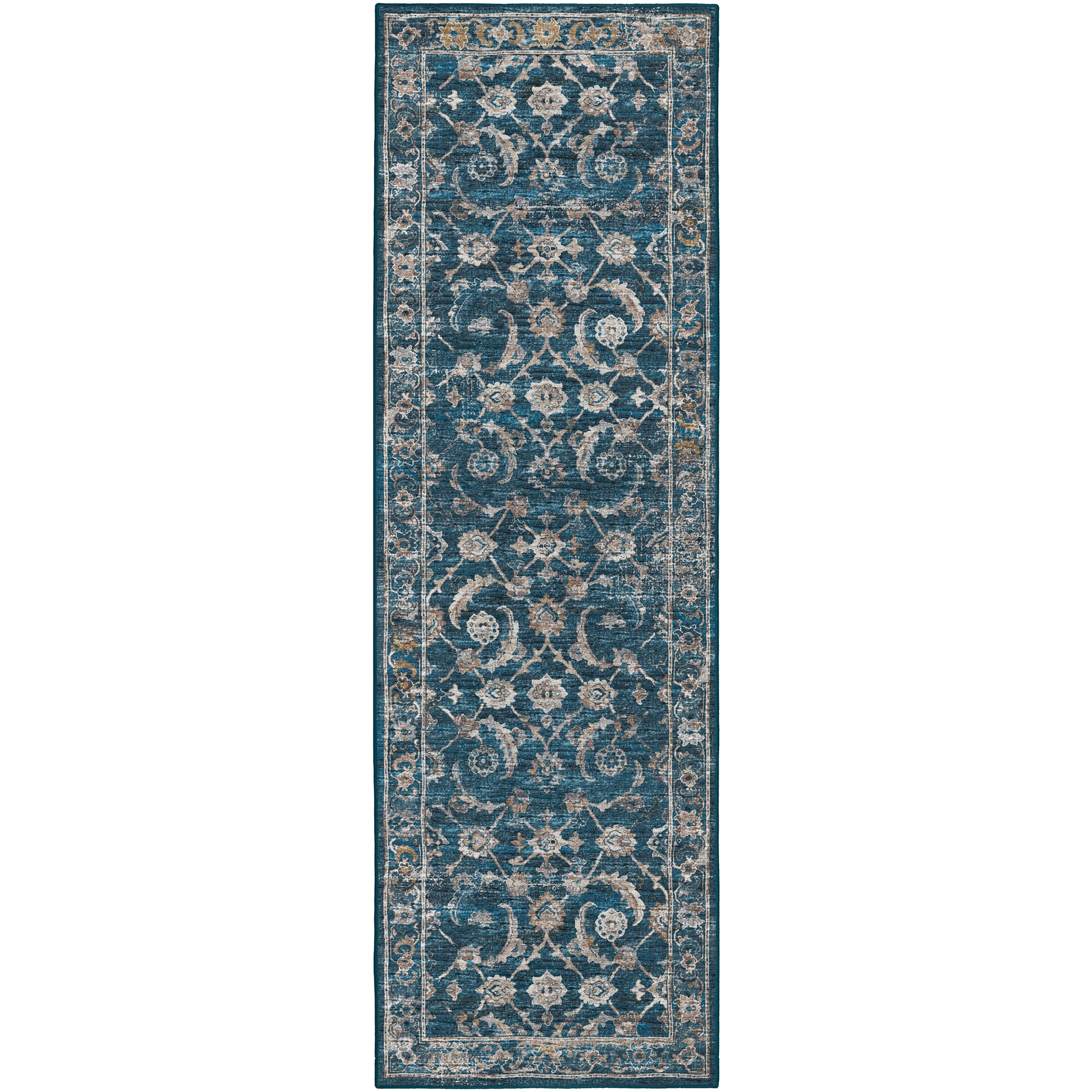 Indoor/Outdoor Traditional JC4 Navy Blue Rug 2'6" x 10' #shape_Runner