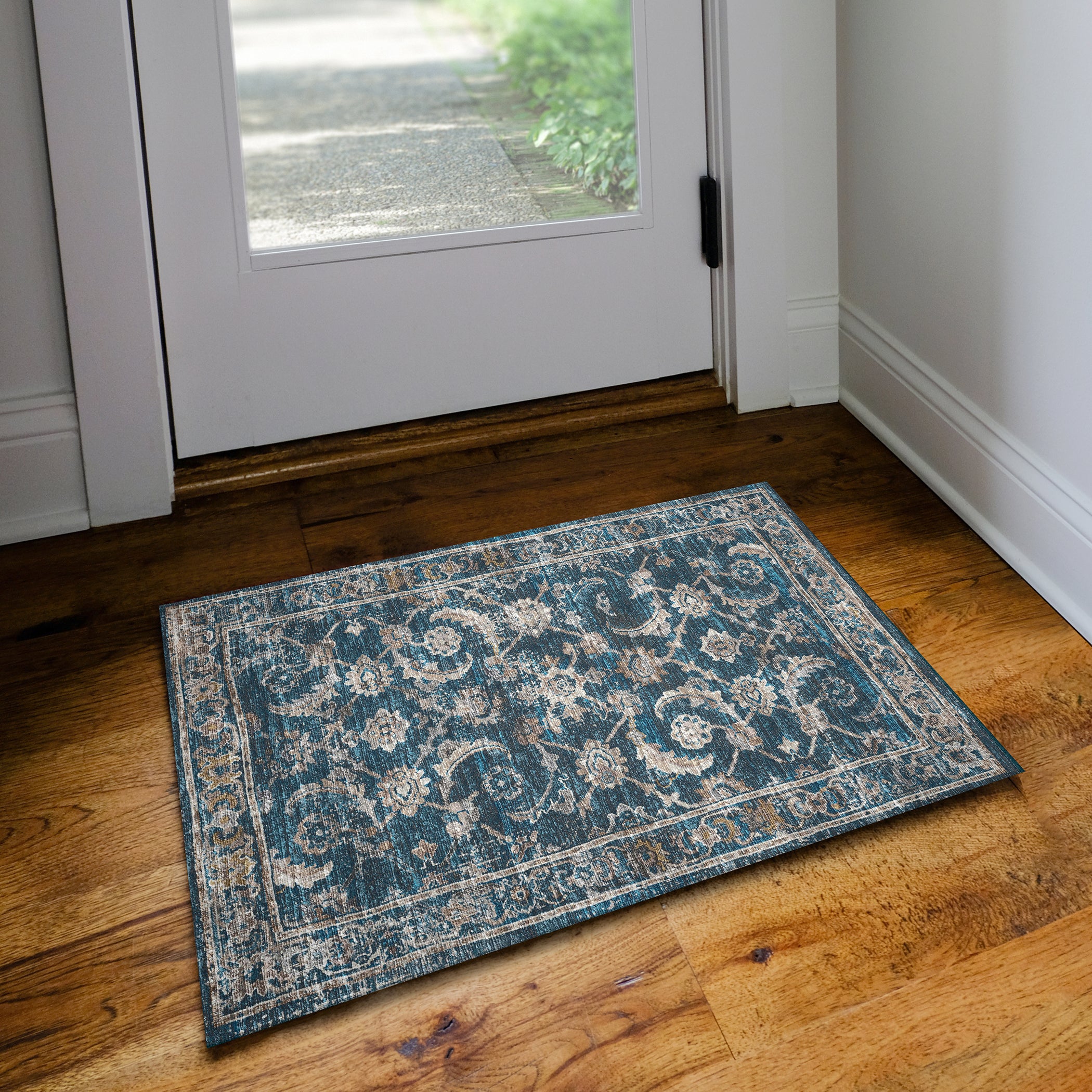 Indoor/Outdoor Traditional JC4 Navy Blue Rug 2' x 3' #shape_Rectangle