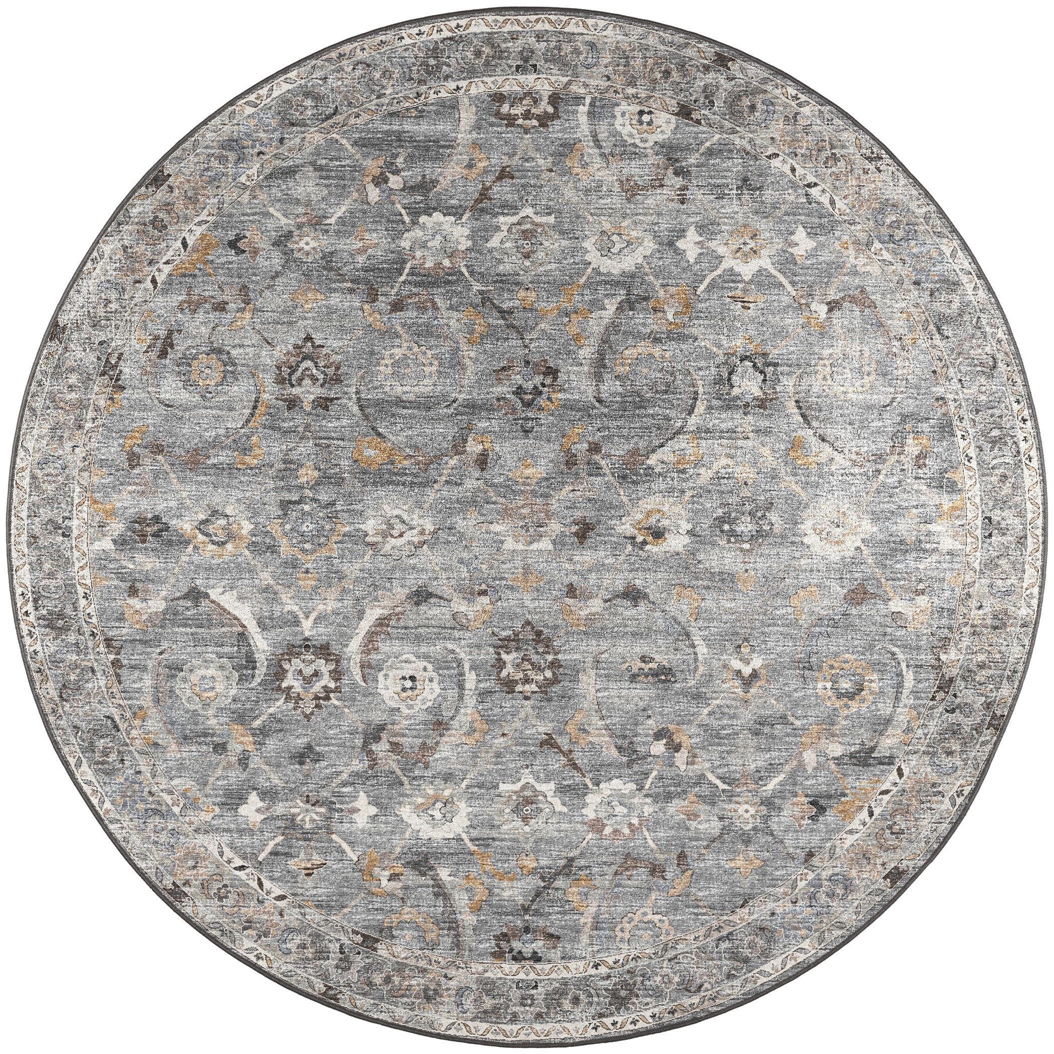 Indoor/Outdoor Traditional JC4 Silver Gray Rug 4' x 4' #shape_Round