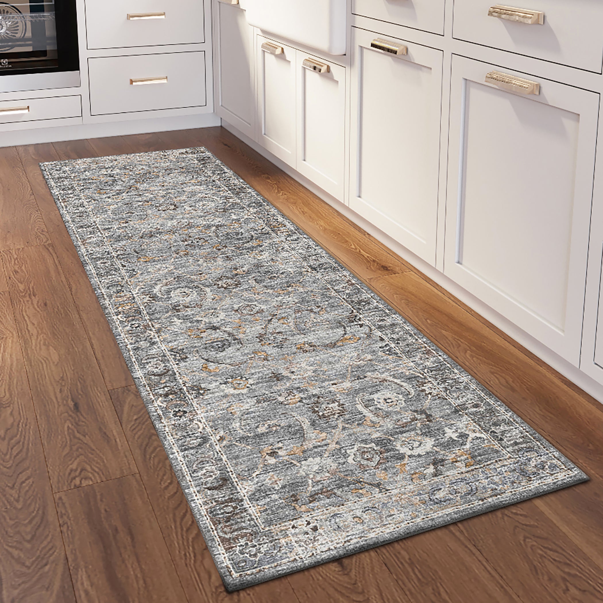 Indoor/Outdoor Traditional JC4 Silver Gray Rug 2'6" x 10' #shape_Runner