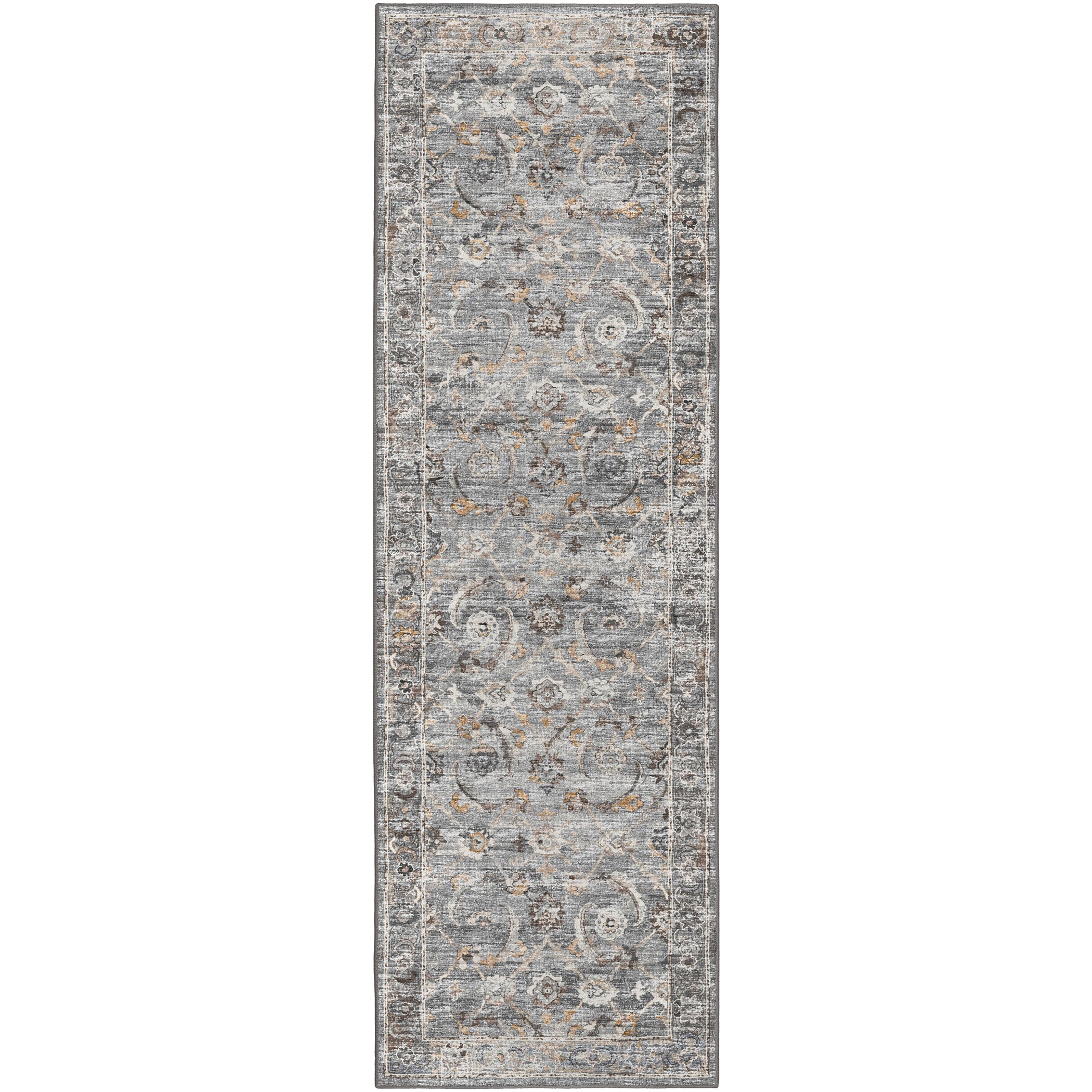 Indoor/Outdoor Traditional JC4 Silver Gray Rug 2'6" x 10' #shape_Runner