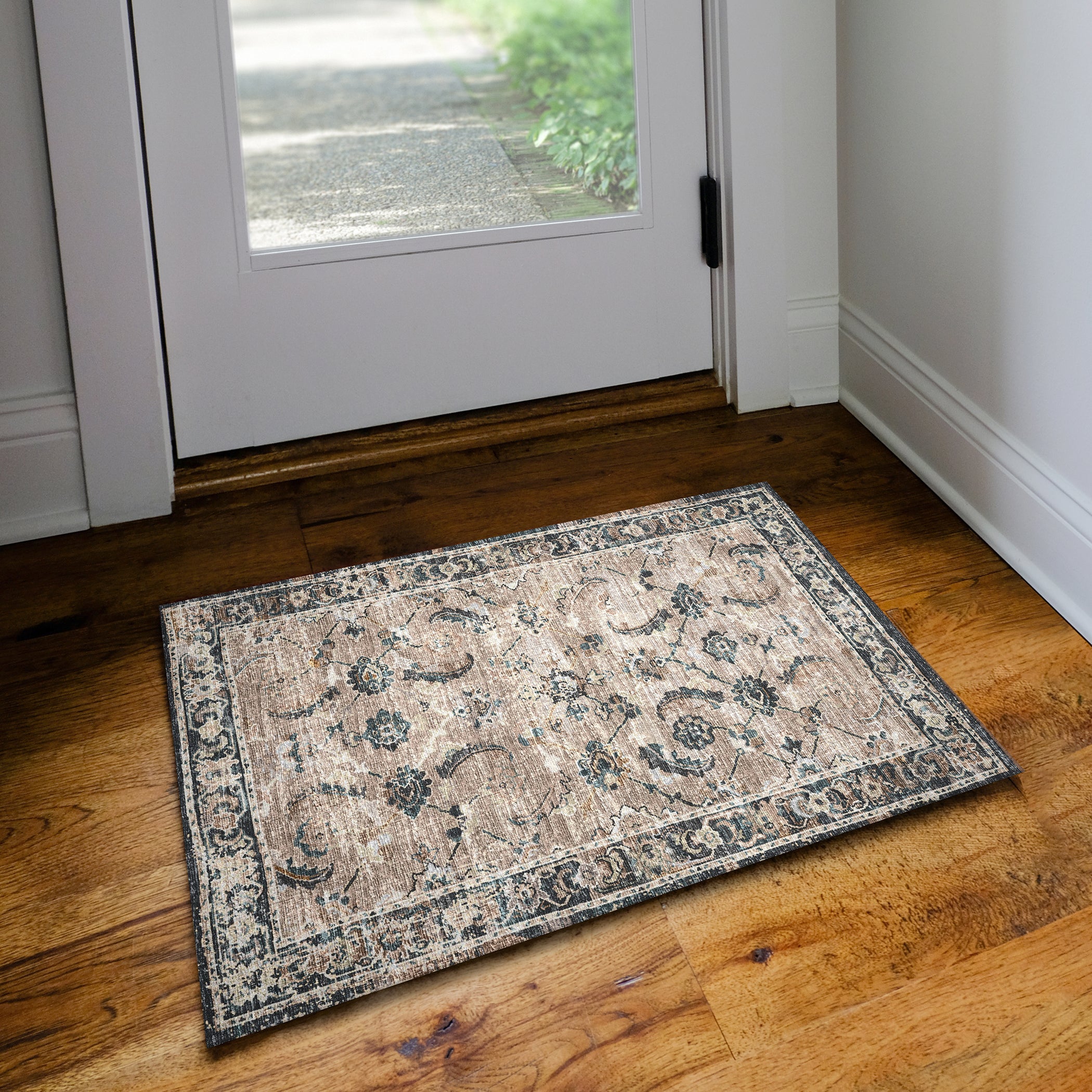 Indoor/Outdoor Traditional JC4 Taupe Blue Rug 2' x 3' #shape_Rectangle