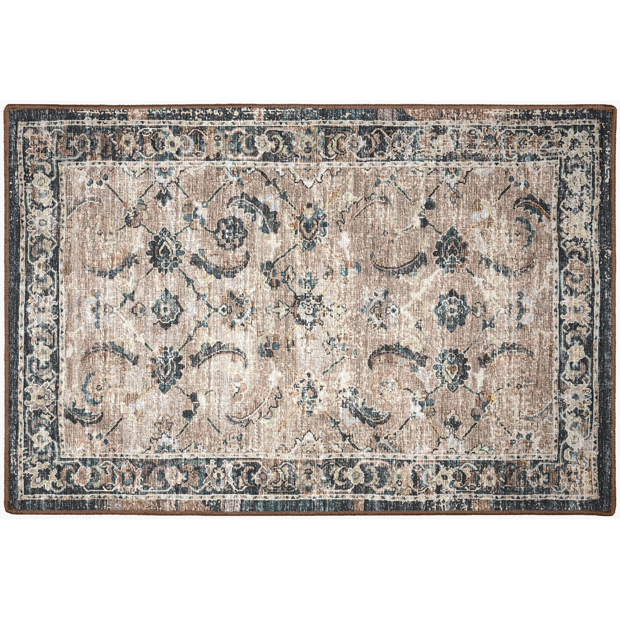 Indoor/Outdoor Traditional JC4 Taupe Blue Rug 2' x 3' #shape_Rectangle