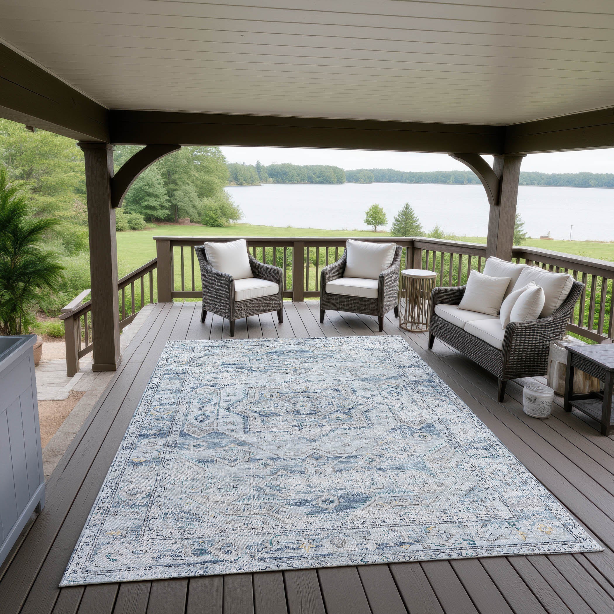 Indoor/Outdoor Traditional JC5 Denim Blue Rug 3' x 5' #shape_Rectangle