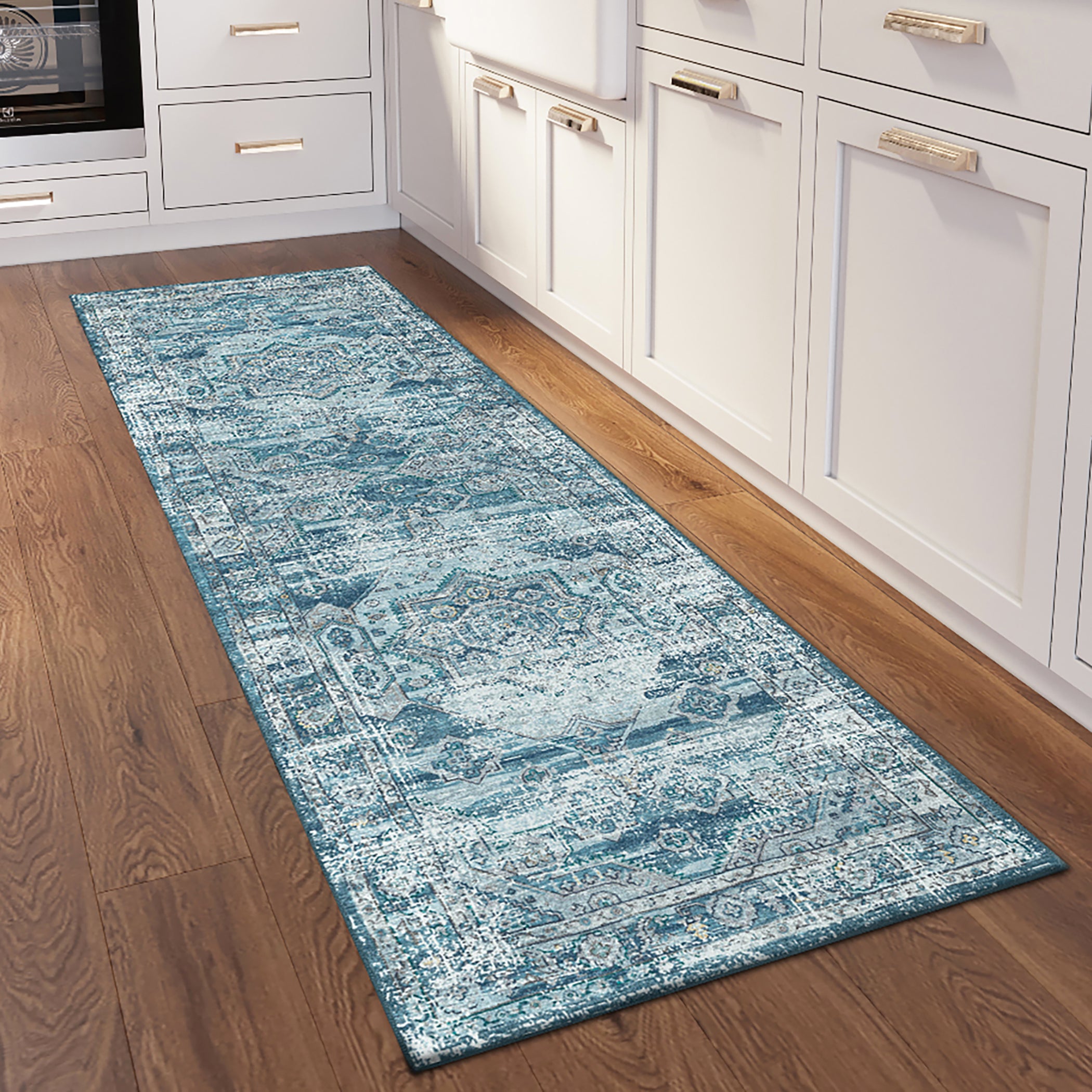 Indoor/Outdoor Traditional JC5 Denim Blue Rug 2'6" x 10' #shape_Runner