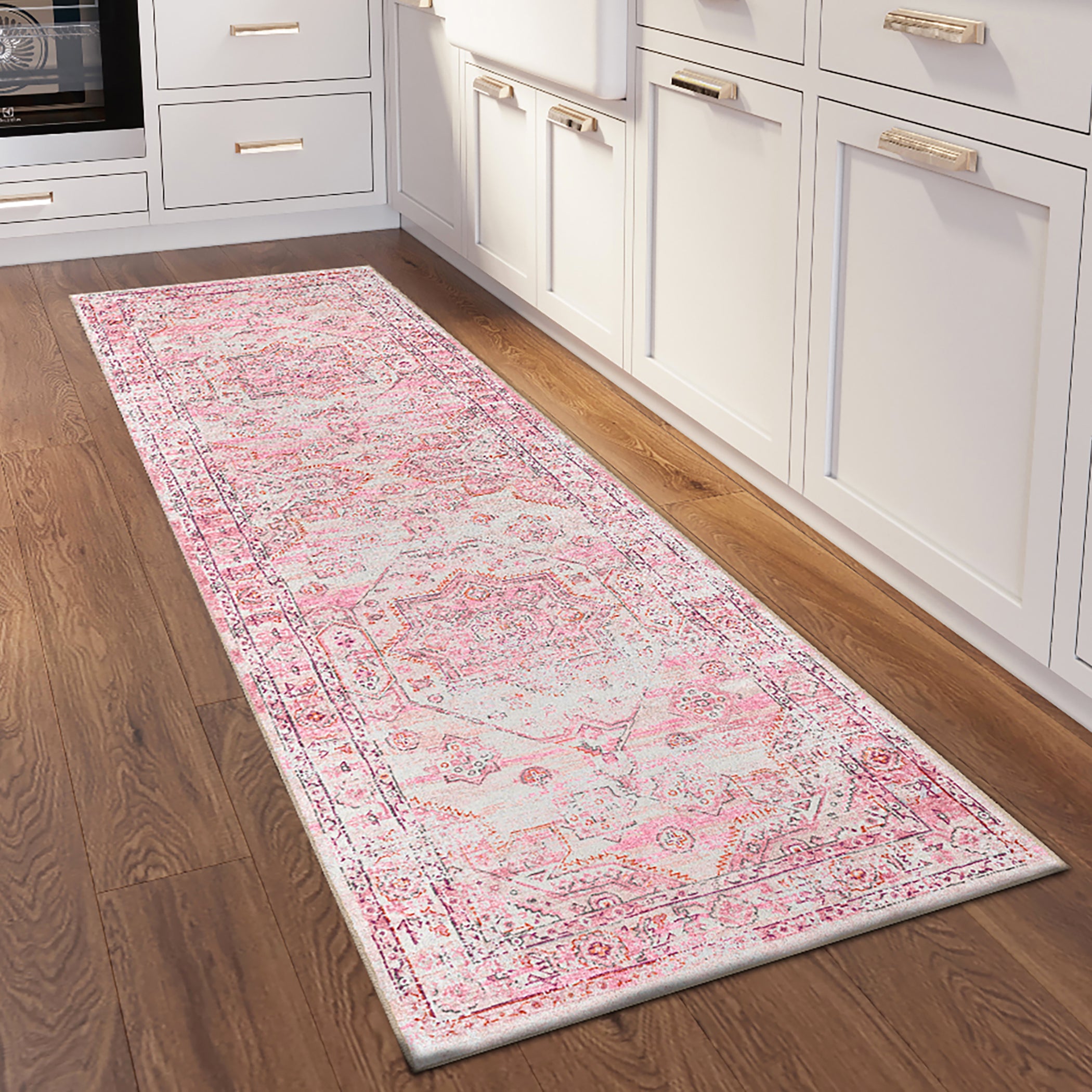 Indoor/Outdoor Traditional JC5 Rose Pink Rug 2'6" x 10' #shape_Runner