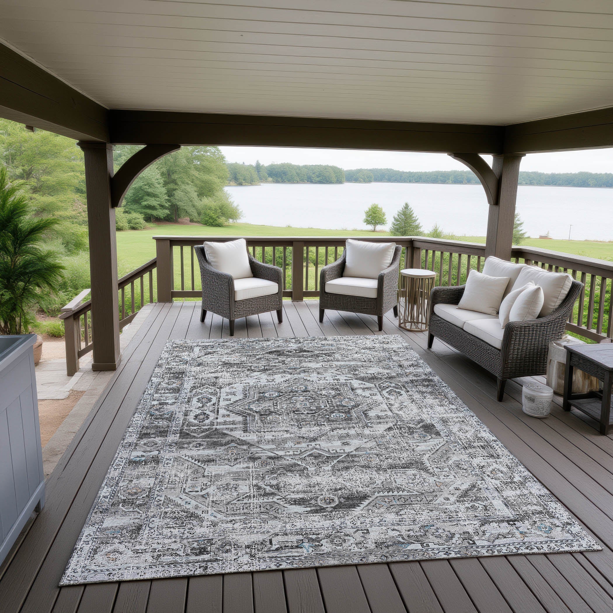 Indoor/Outdoor Traditional JC5 Steel Gray Rug 3' x 5' #shape_Rectangle