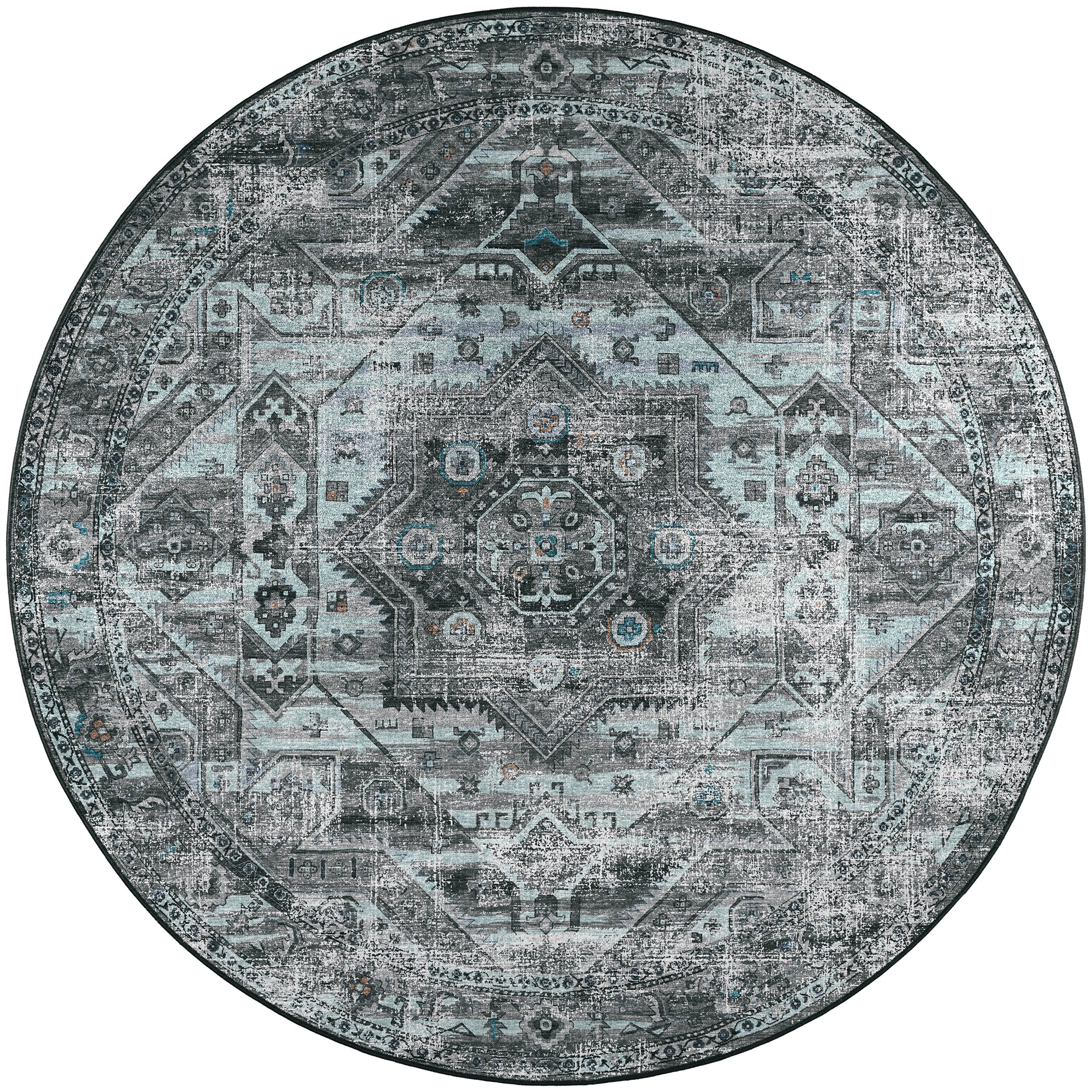 Indoor/Outdoor Traditional JC5 Steel Gray Rug 4' x 4' #shape_Round