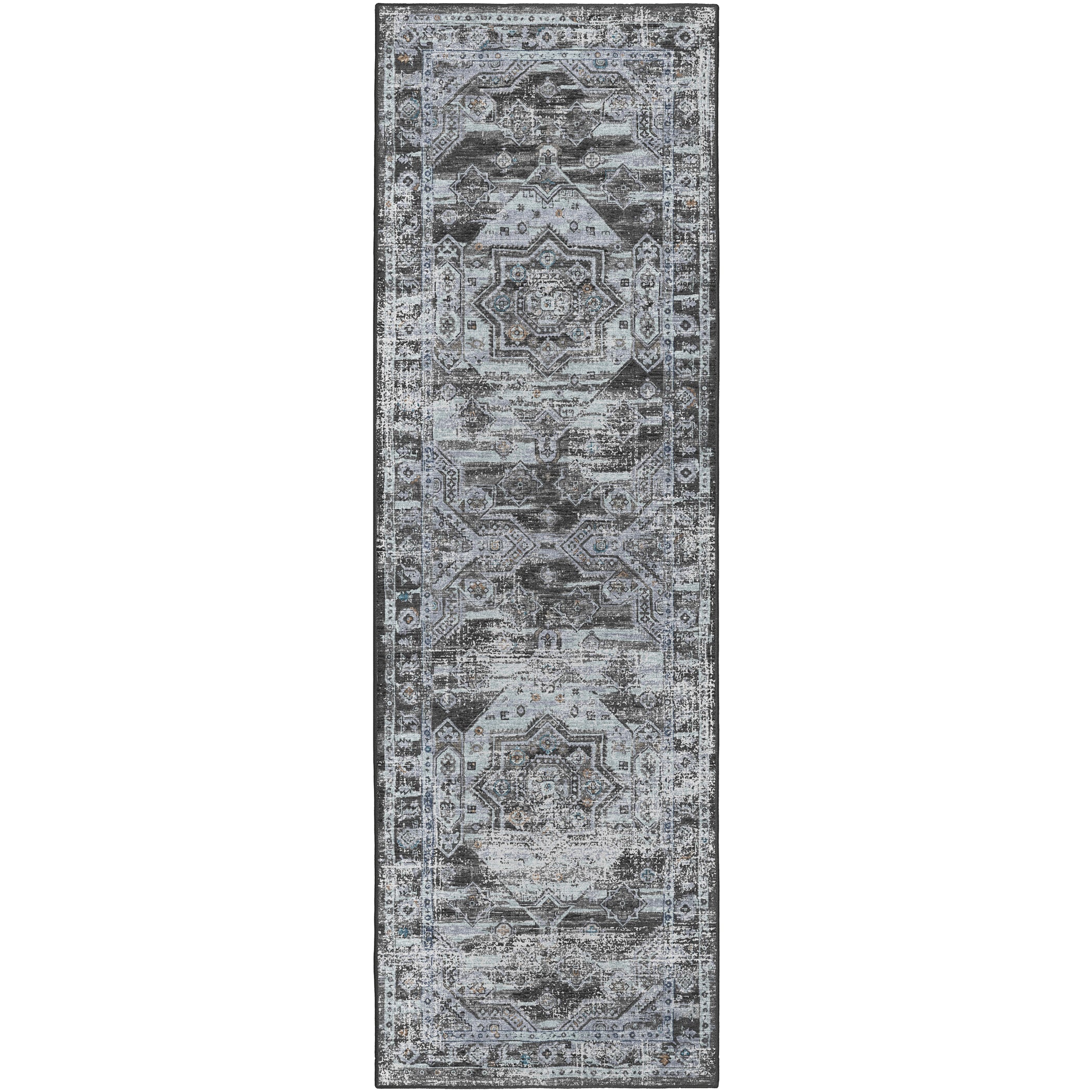 Indoor/Outdoor Traditional JC5 Steel Gray Rug 2'6" x 10' #shape_Runner
