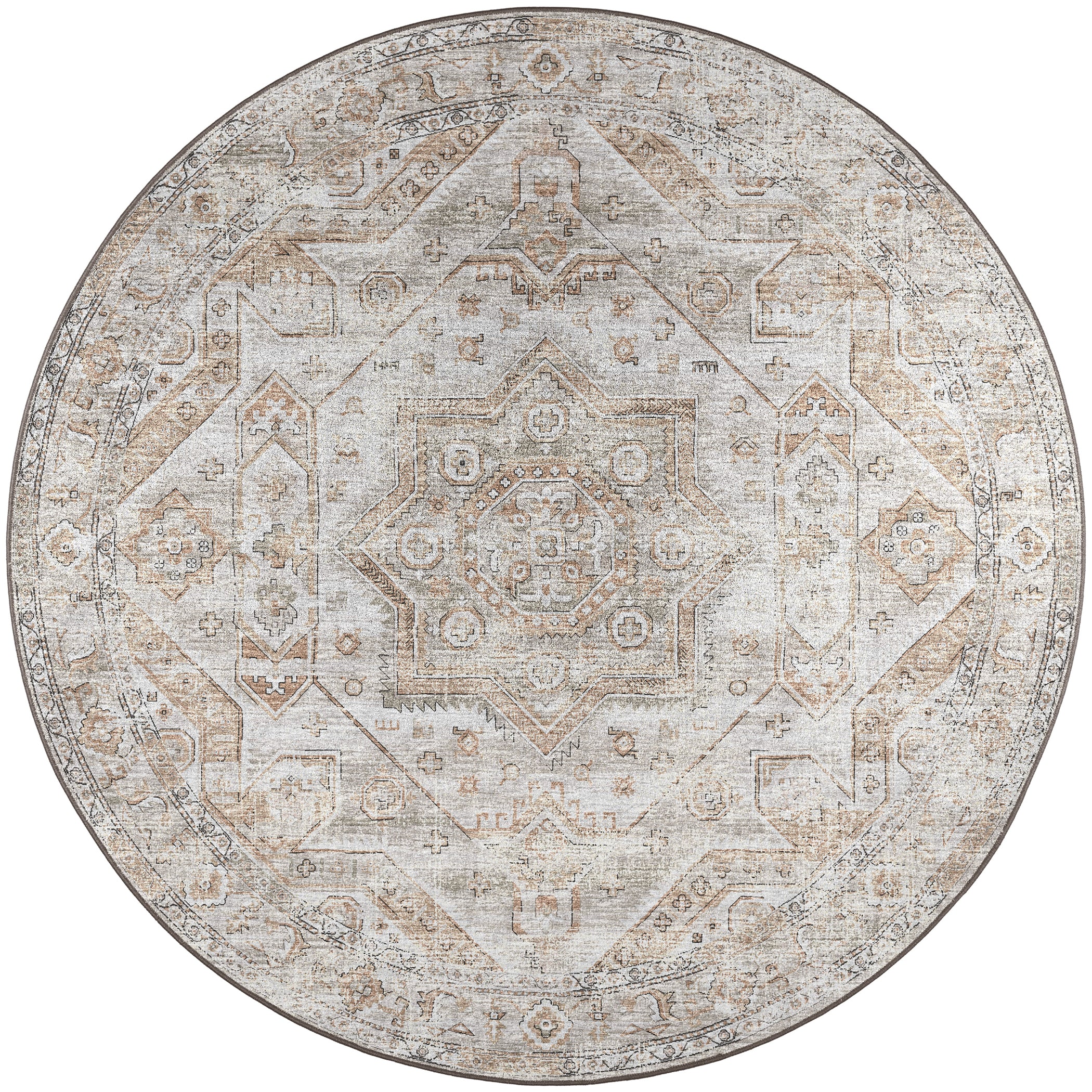 Indoor/Outdoor Traditional JC5 Tin Gray Rug 4' x 4' #shape_Round