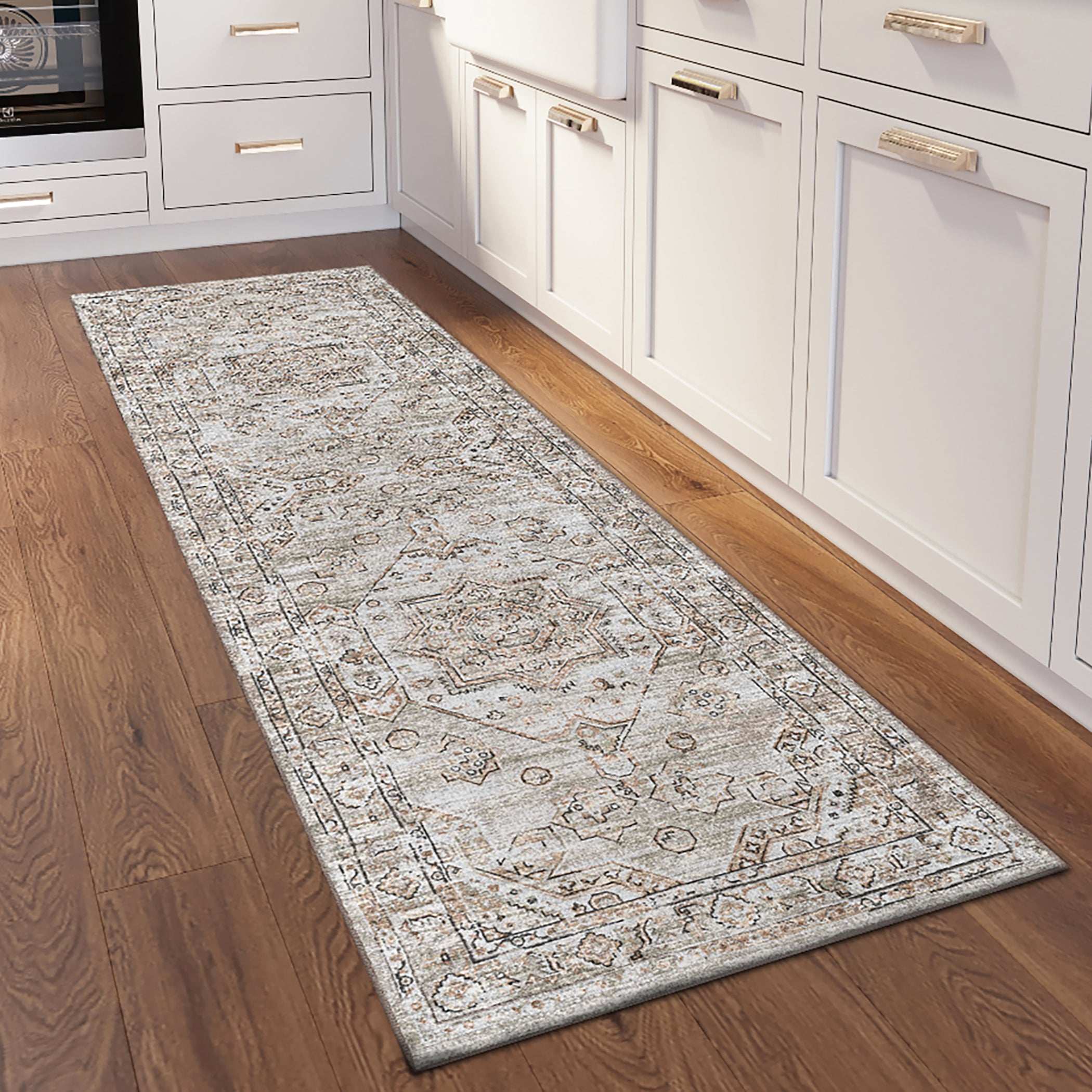 Indoor/Outdoor Traditional JC5 Tin Gray Rug 2'6" x 10' #shape_Runner