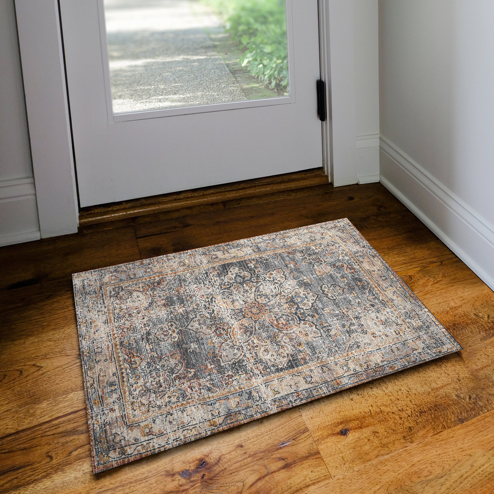 Indoor/Outdoor Traditional JC6 Charcoal Gray Rug 2' x 3' #shape_Rectangle