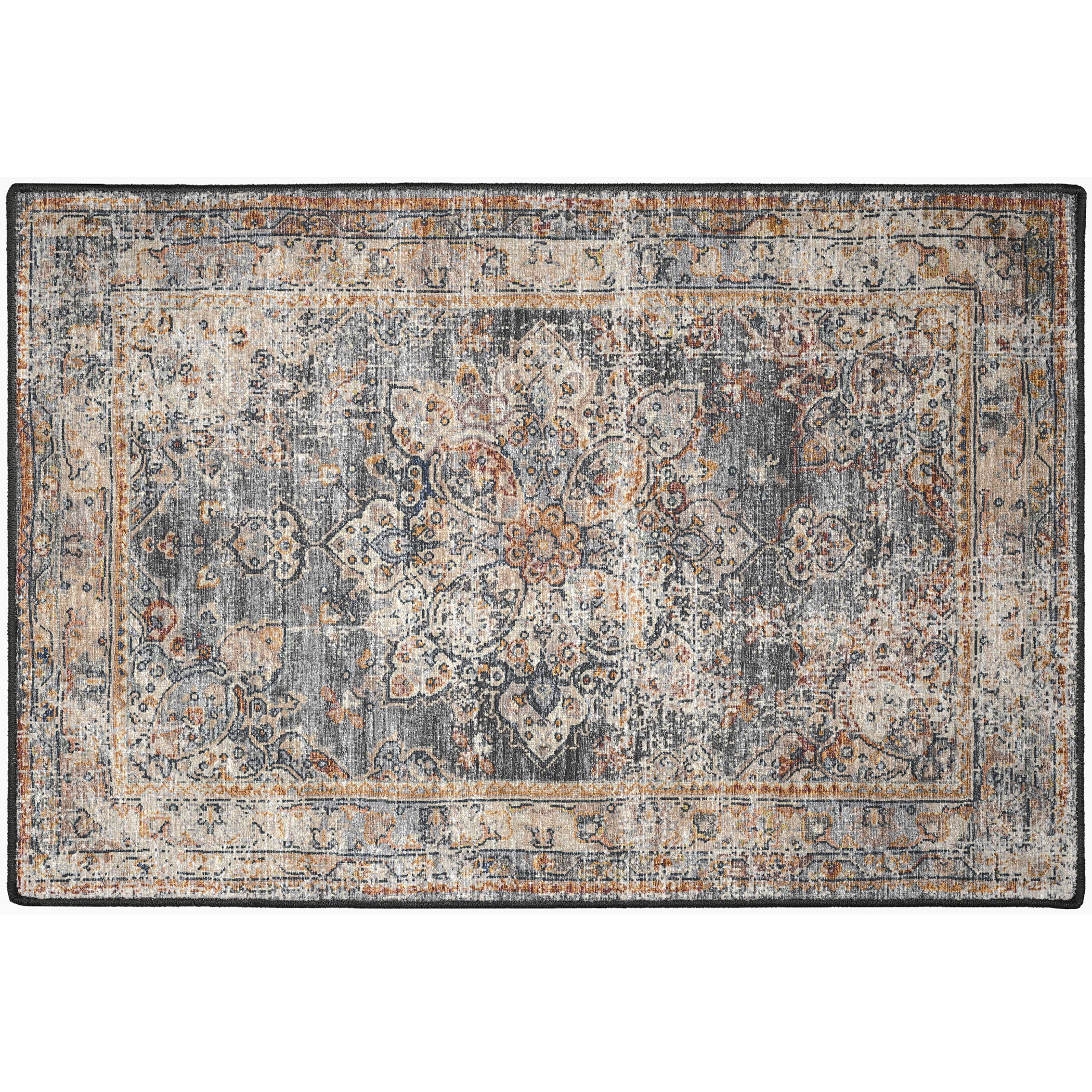 Indoor/Outdoor Traditional JC6 Charcoal Gray Rug 2' x 3' #shape_Rectangle