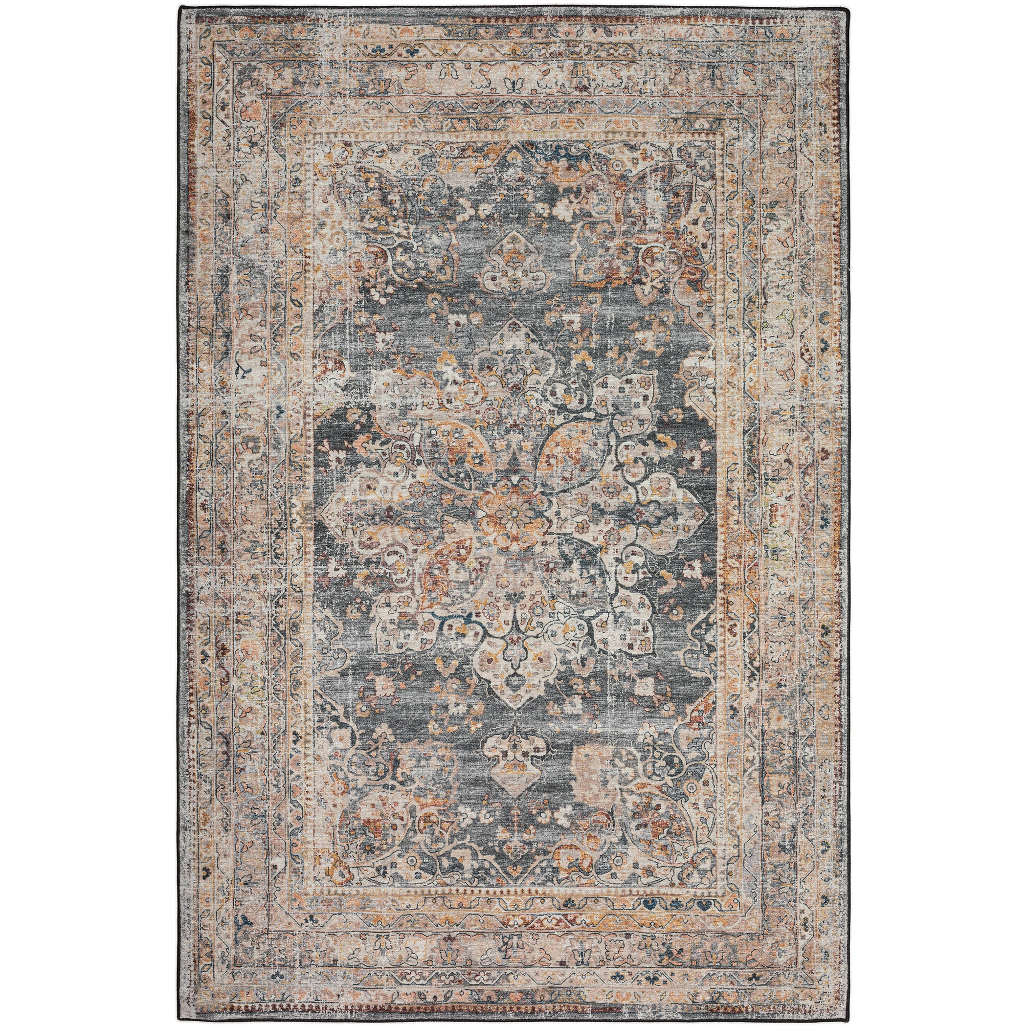 Indoor/Outdoor Traditional JC6 Charcoal Gray Rug 3' x 5' #shape_Rectangle