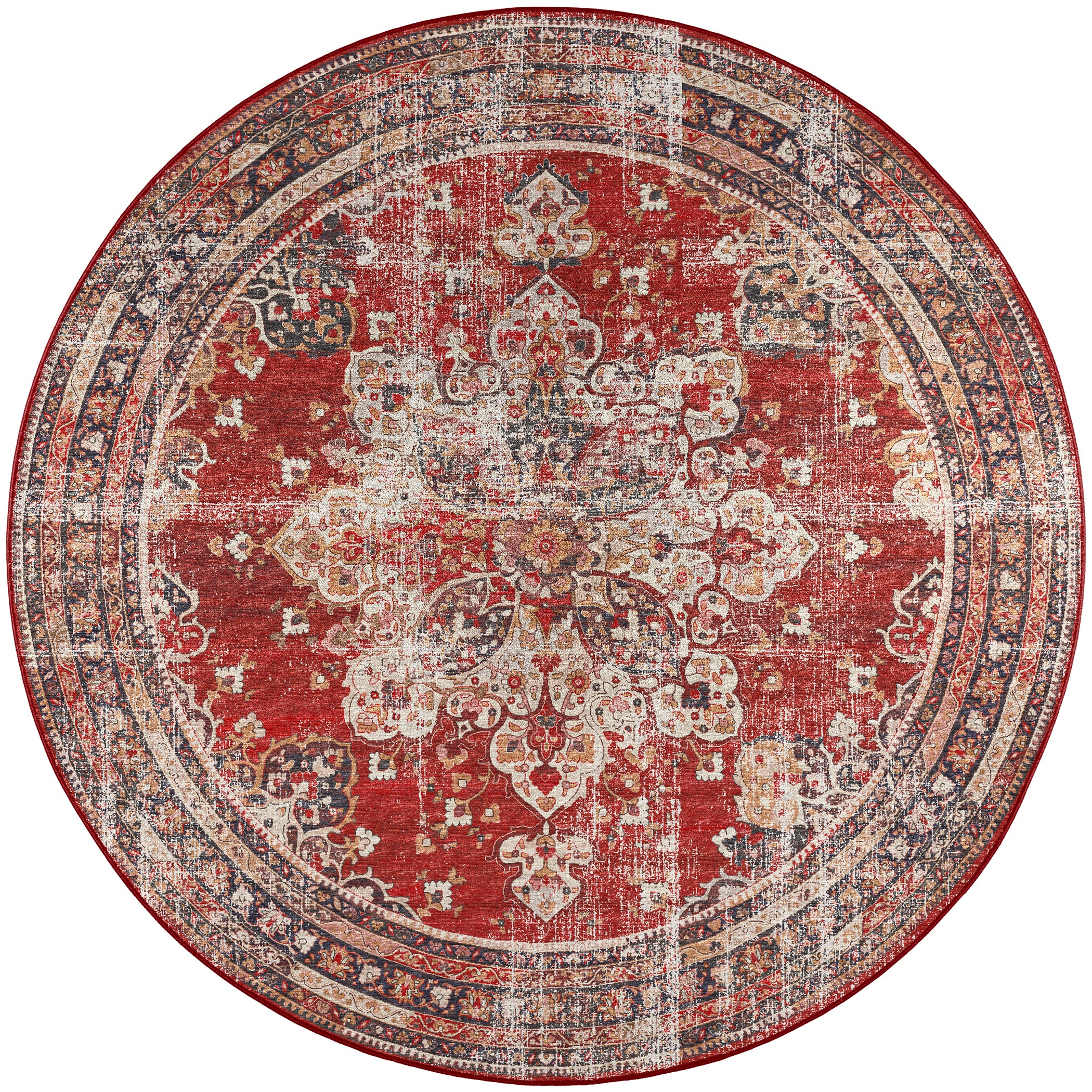 Indoor/Outdoor Traditional JC6 Garnet Red Rug 4' x 4' #shape_Round
