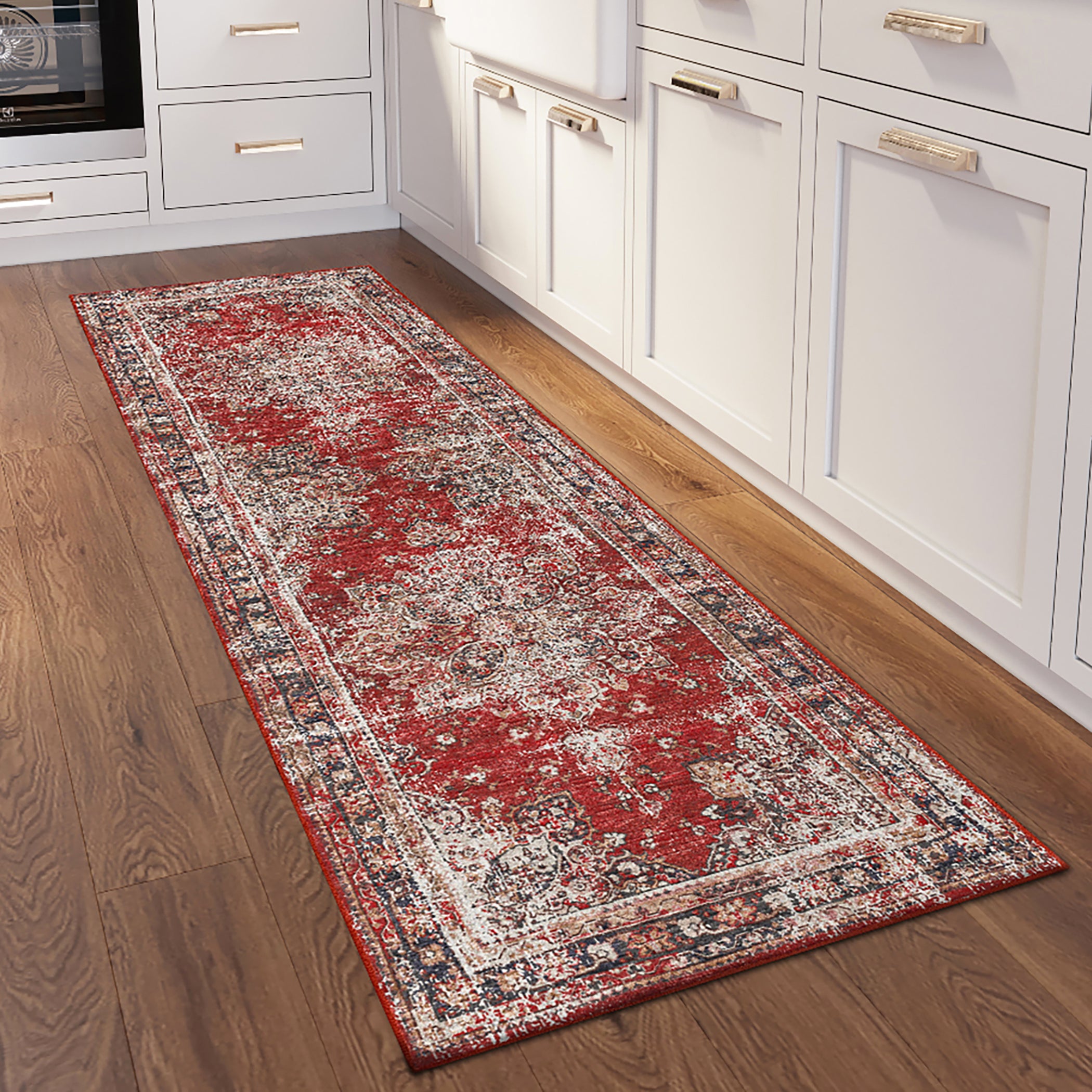 Indoor/Outdoor Traditional JC6 Garnet Red Rug 2'6" x 10' #shape_Runner