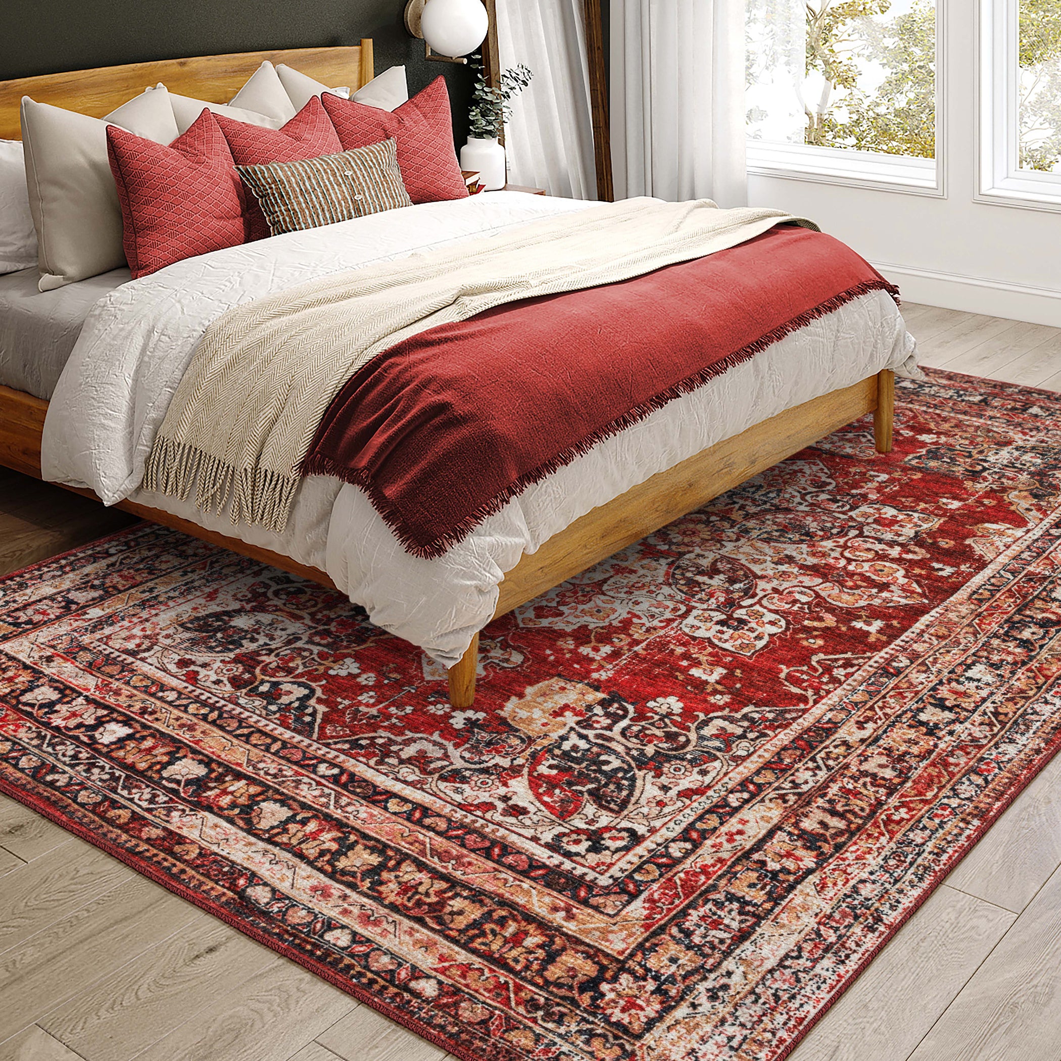 Indoor/Outdoor Traditional JC6 Garnet Red Rug 3' x 5' #shape_Rectangle