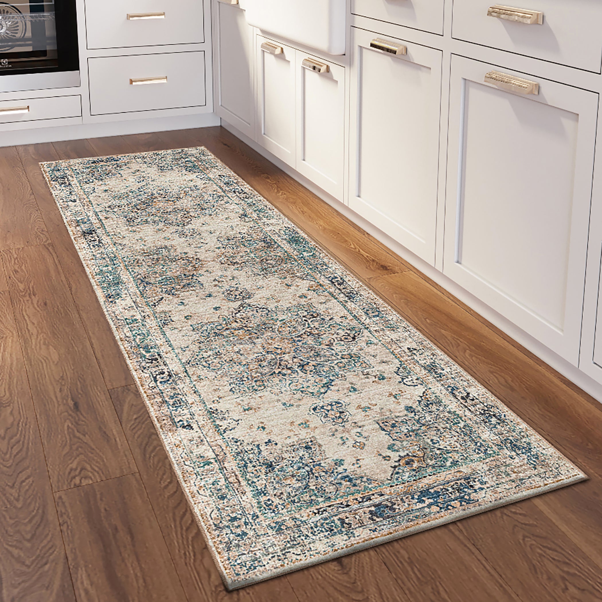 Indoor/Outdoor Traditional JC6 Linen Blue Rug 2'6" x 10' #shape_Runner