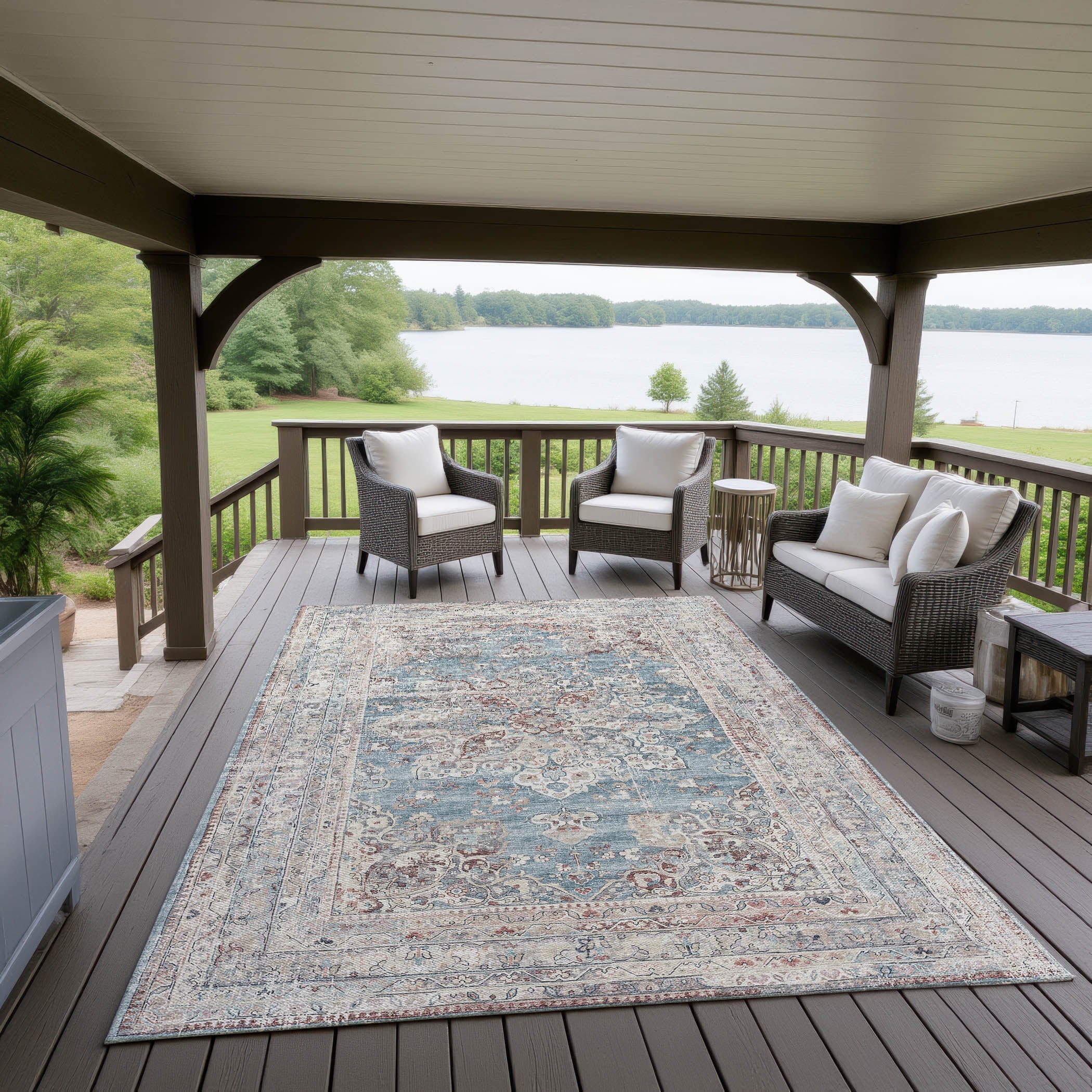 Indoor/Outdoor Traditional JC6 Riviera Blue Rug 3' x 5' #shape_Rectangle