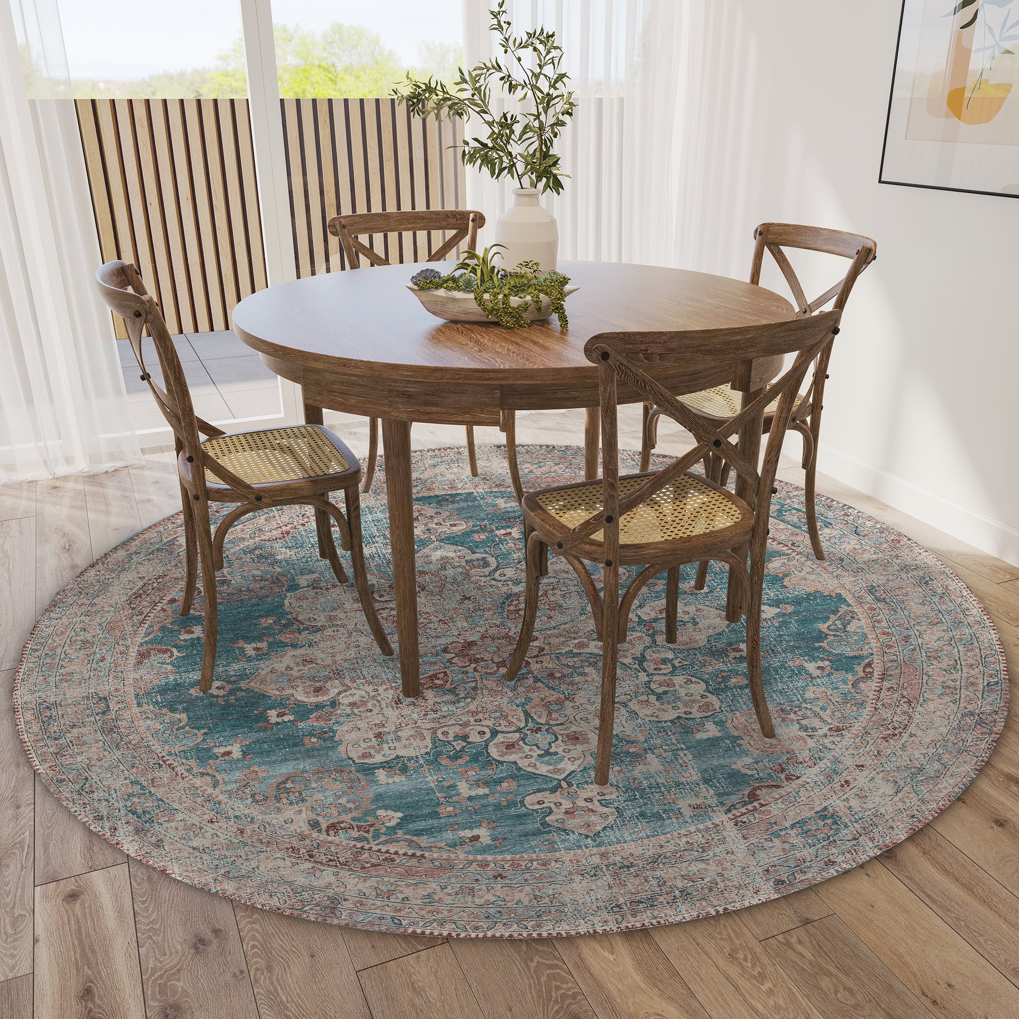 Indoor/Outdoor Traditional JC6 Riviera Blue Rug 4' x 4' #shape_Round