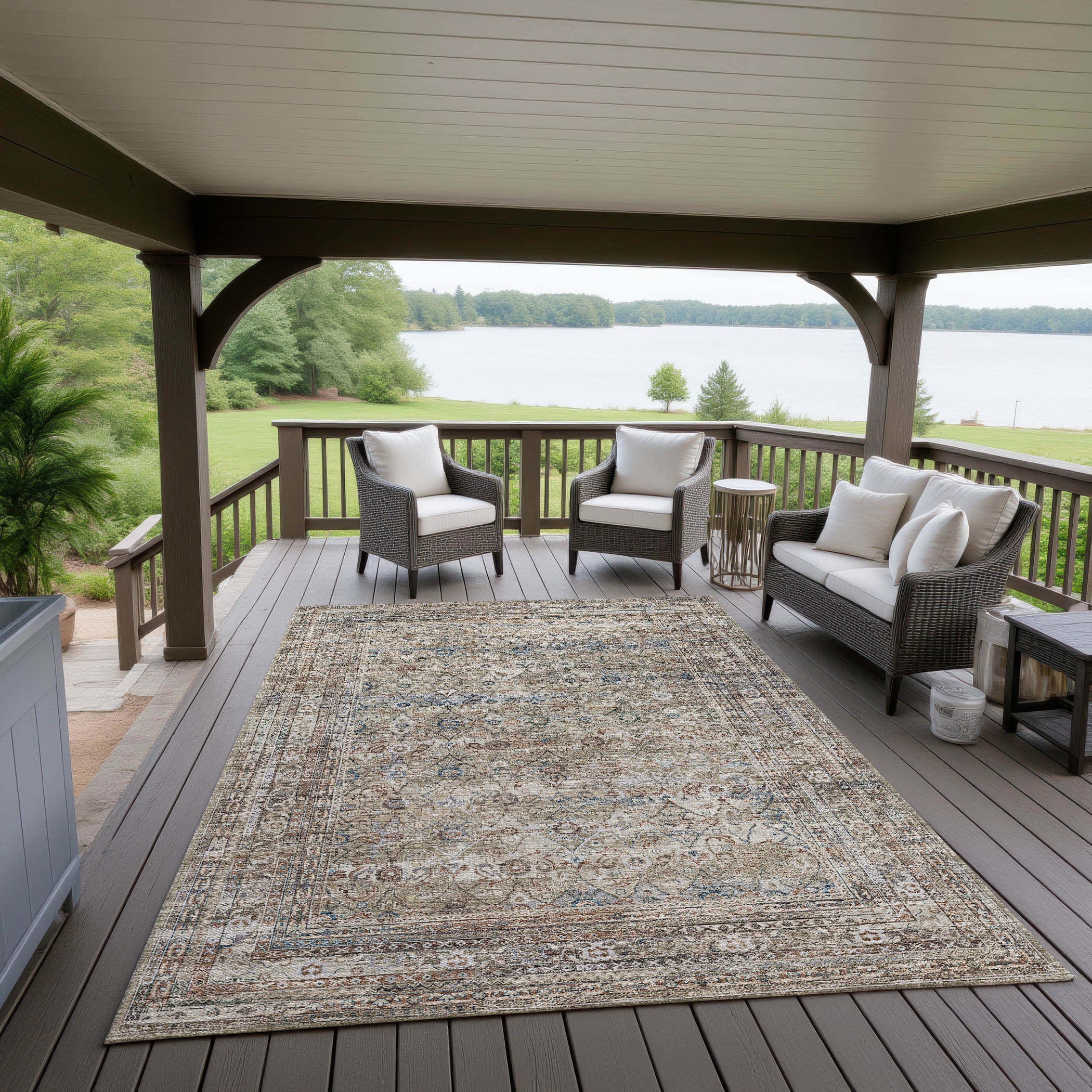 Indoor/Outdoor Traditional JC7 Latte Multi Rug 3' x 5' #shape_Rectangle