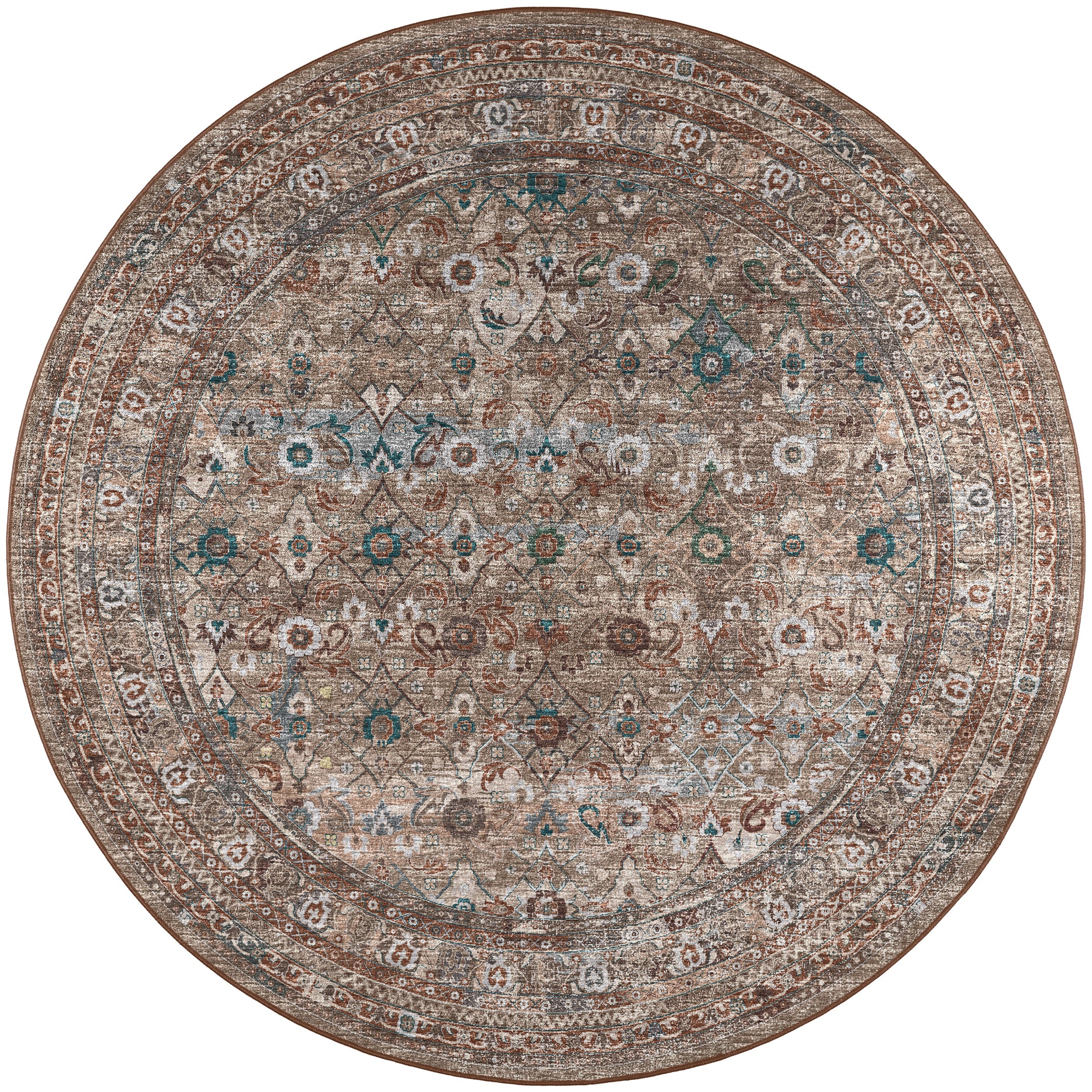 Indoor/Outdoor Traditional JC7 Latte Multi Rug 4' x 4' #shape_Round