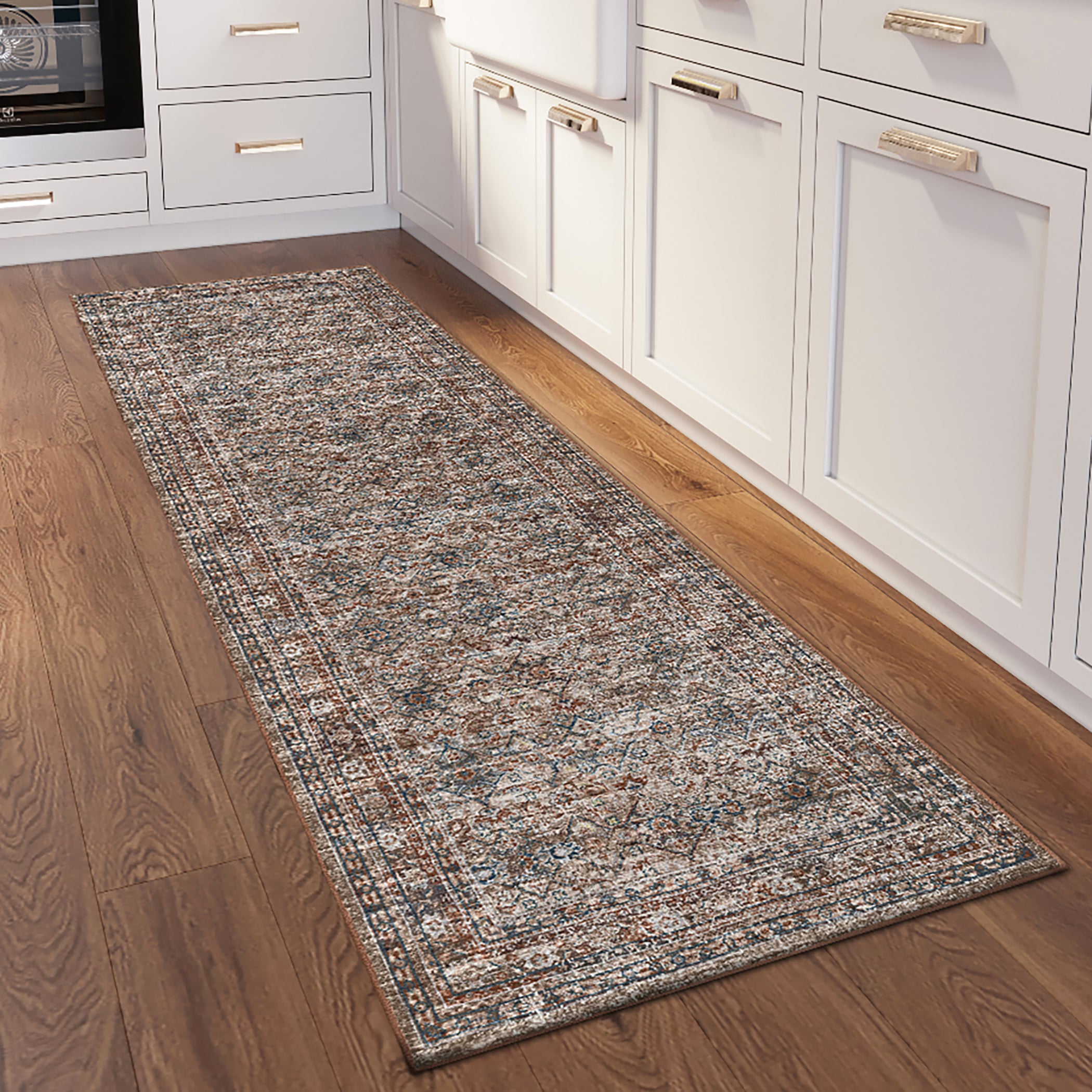Indoor/Outdoor Traditional JC7 Latte Multi Rug 2'6" x 10' #shape_Runner