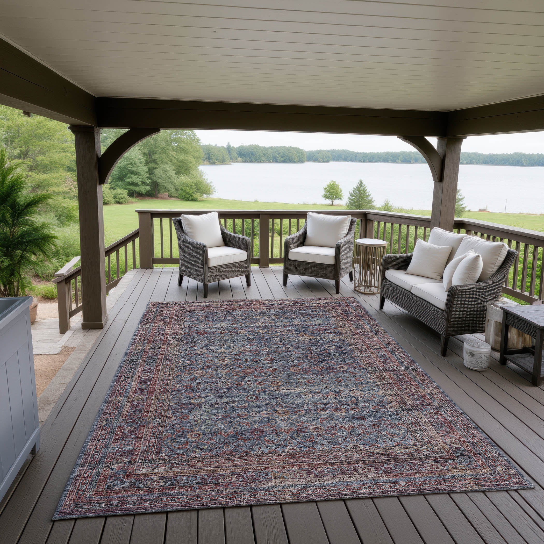Indoor/Outdoor Traditional JC7 Navy Blue Rug 3' x 5' #shape_Rectangle