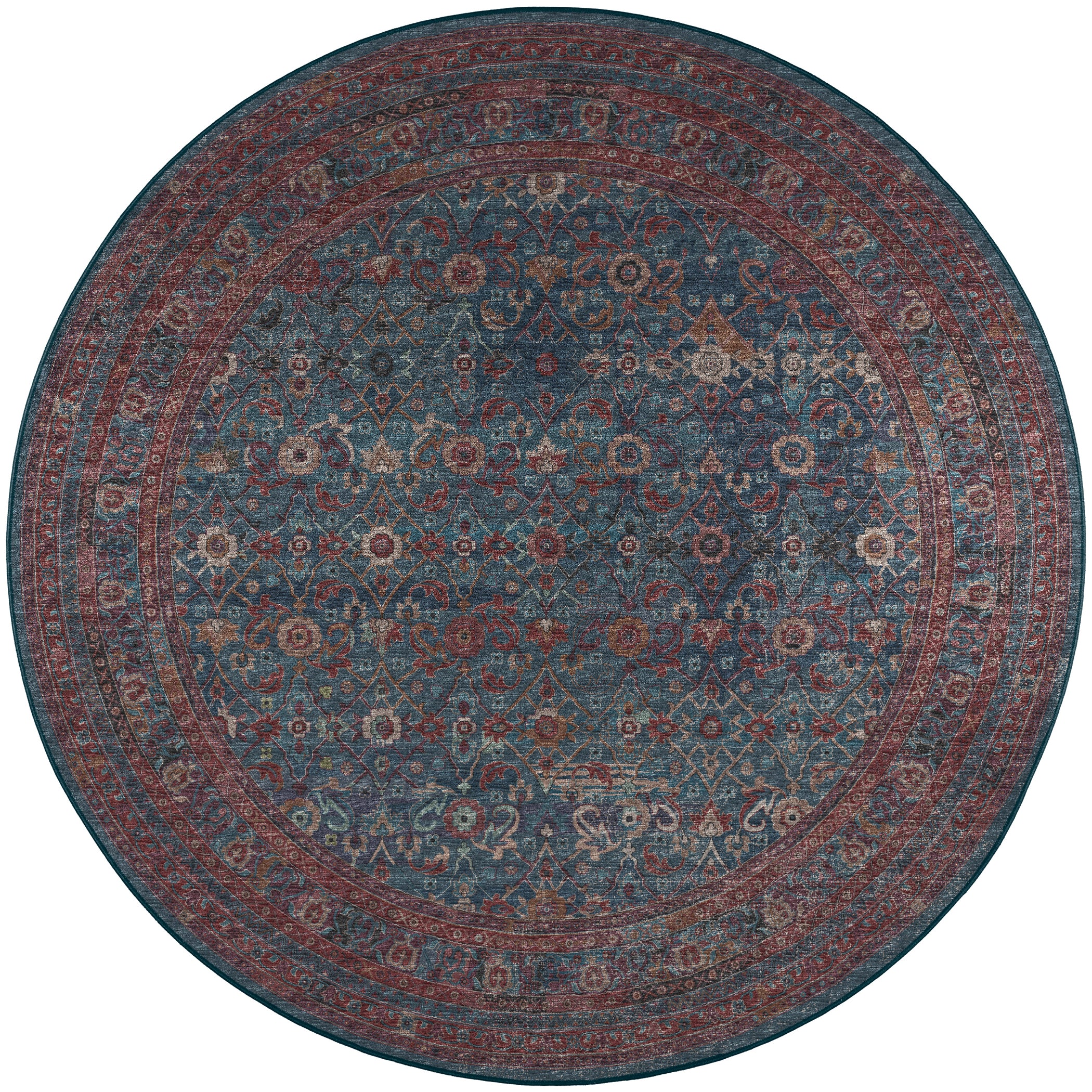 Indoor/Outdoor Traditional JC7 Navy Blue Rug 4' x 4' #shape_Round