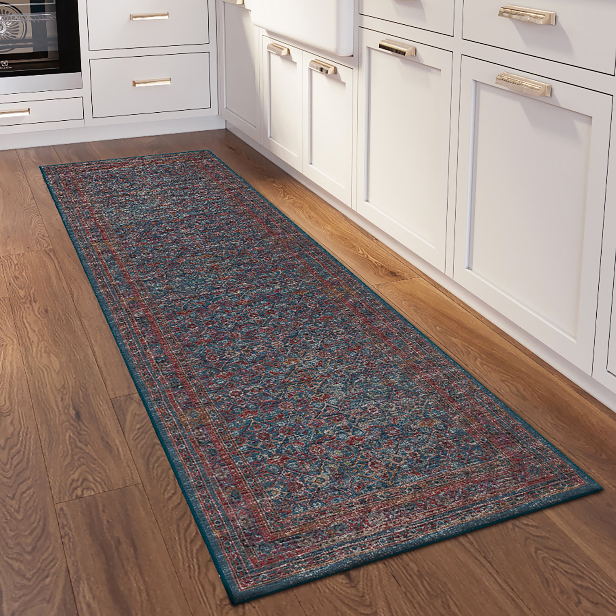 Indoor/Outdoor Traditional JC7 Navy Blue Rug 2'6" x 10' #shape_Runner