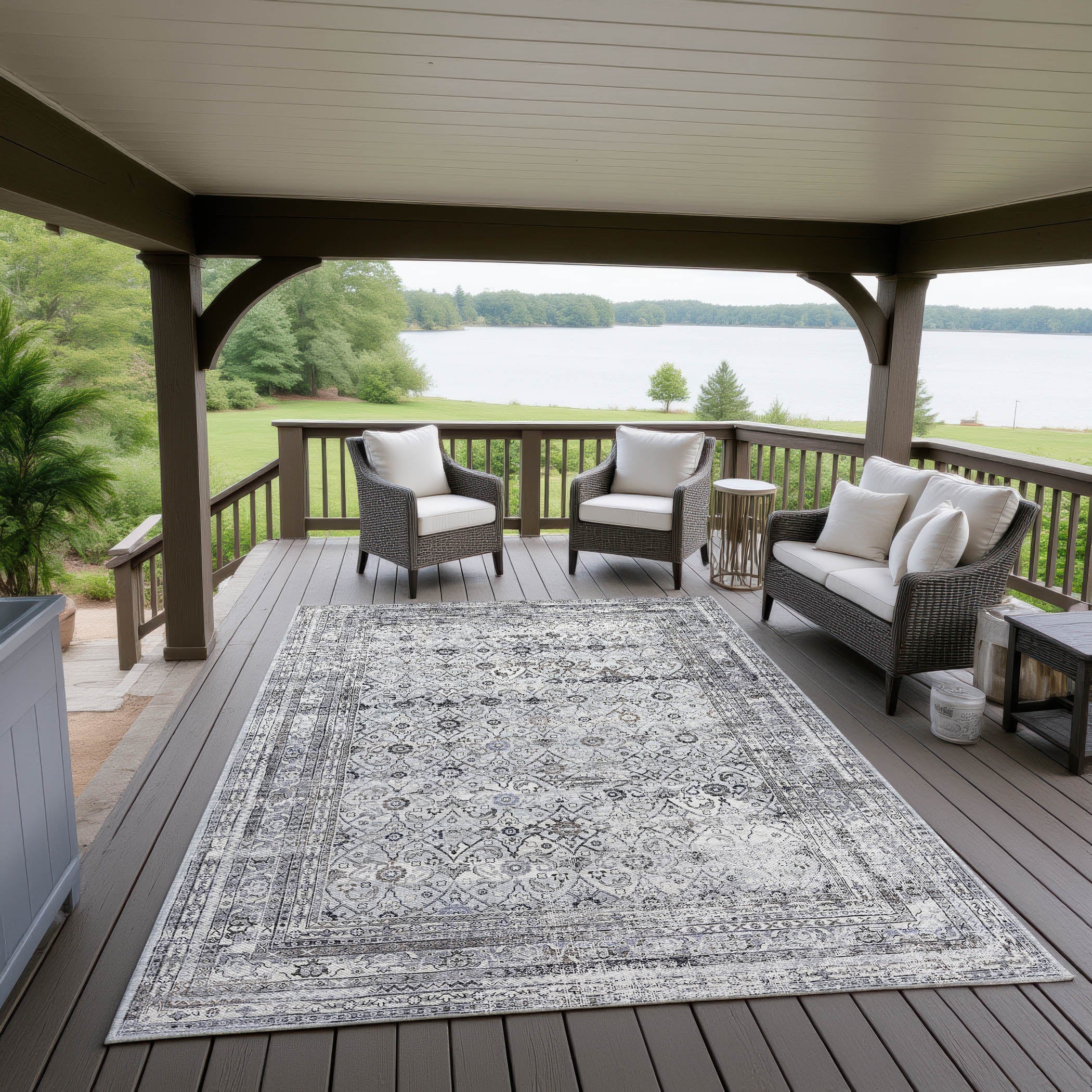 Indoor/Outdoor Traditional JC7 Pewter Gray Rug 3' x 5' #shape_Rectangle