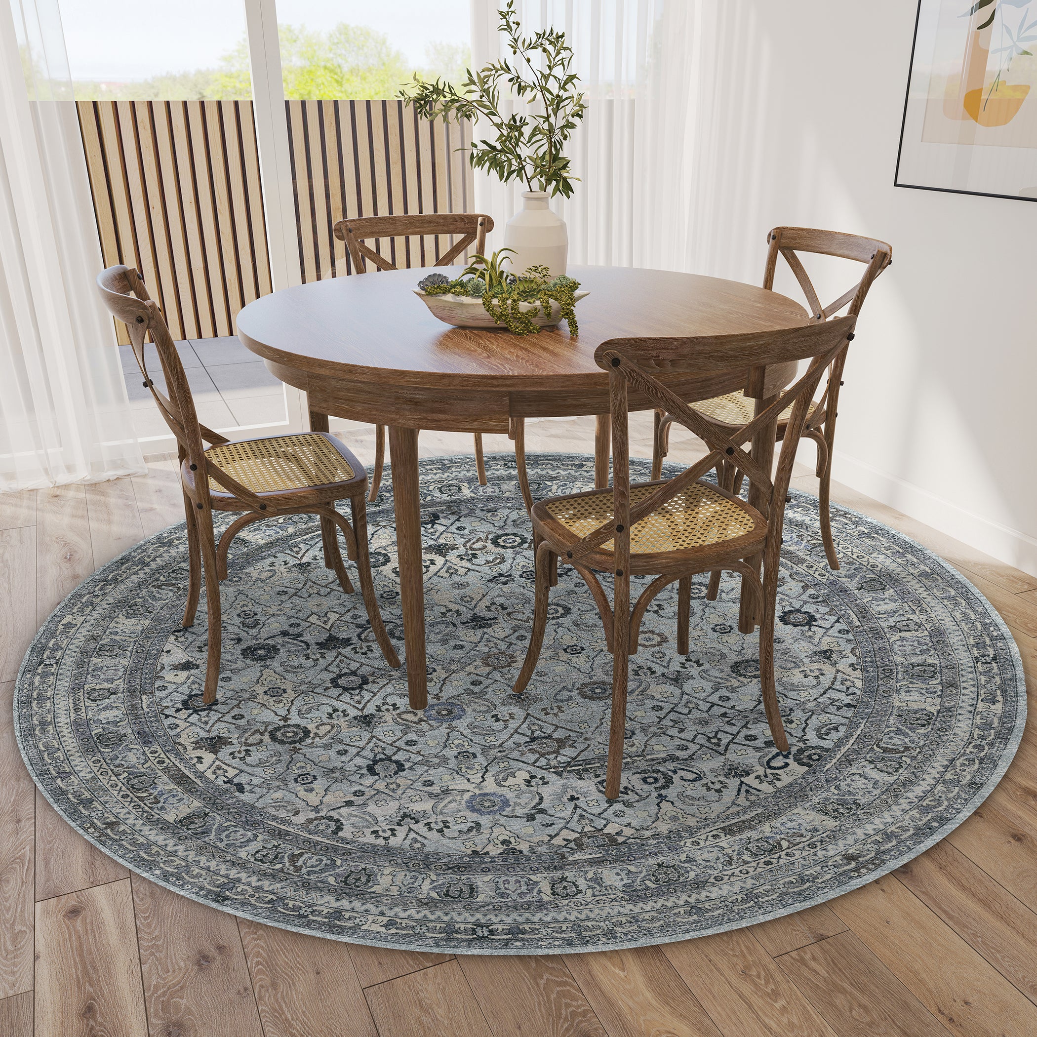 Indoor/Outdoor Traditional JC7 Pewter Gray Rug 4' x 4' #shape_Round