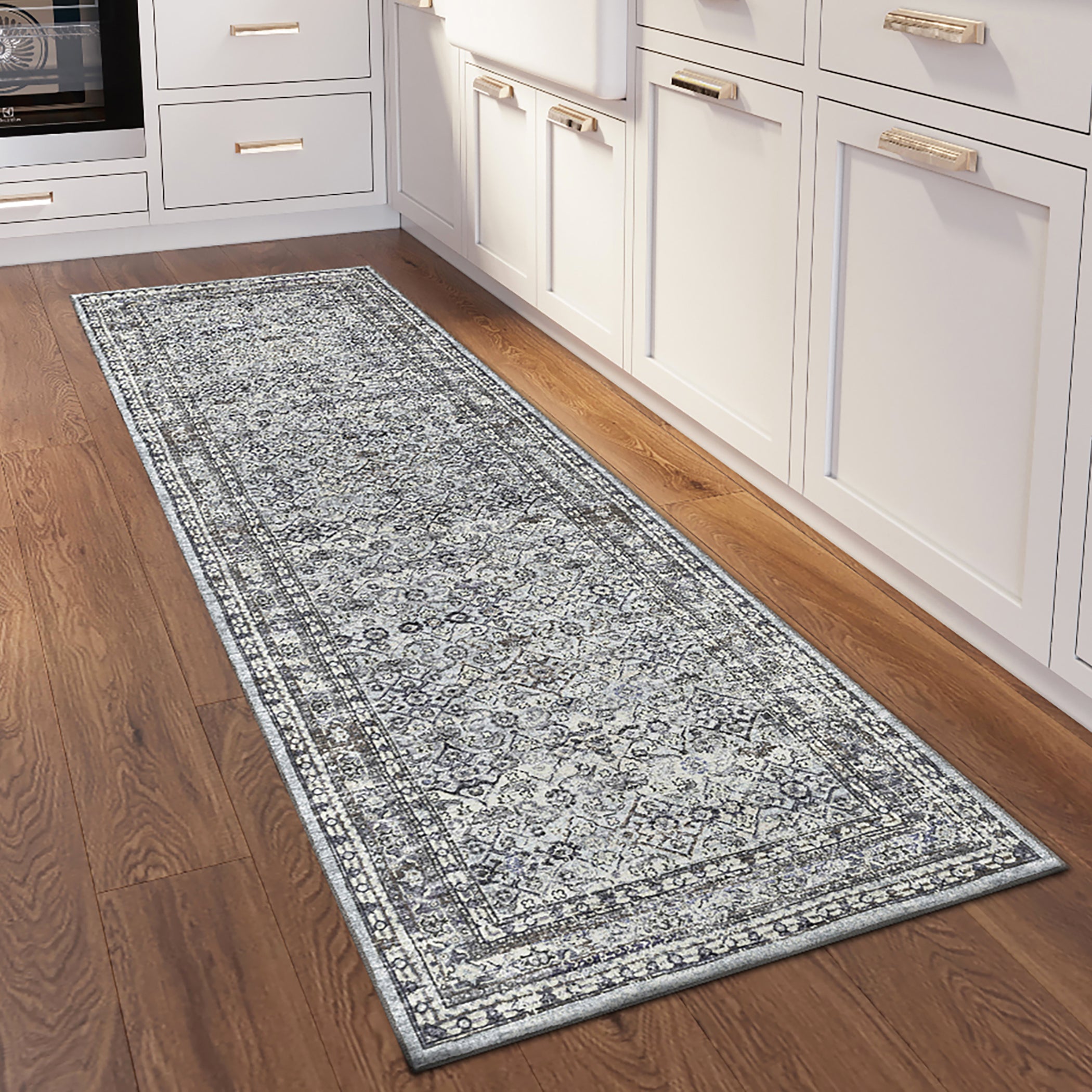 Indoor/Outdoor Traditional JC7 Pewter Gray Rug 2'6" x 10' #shape_Runner