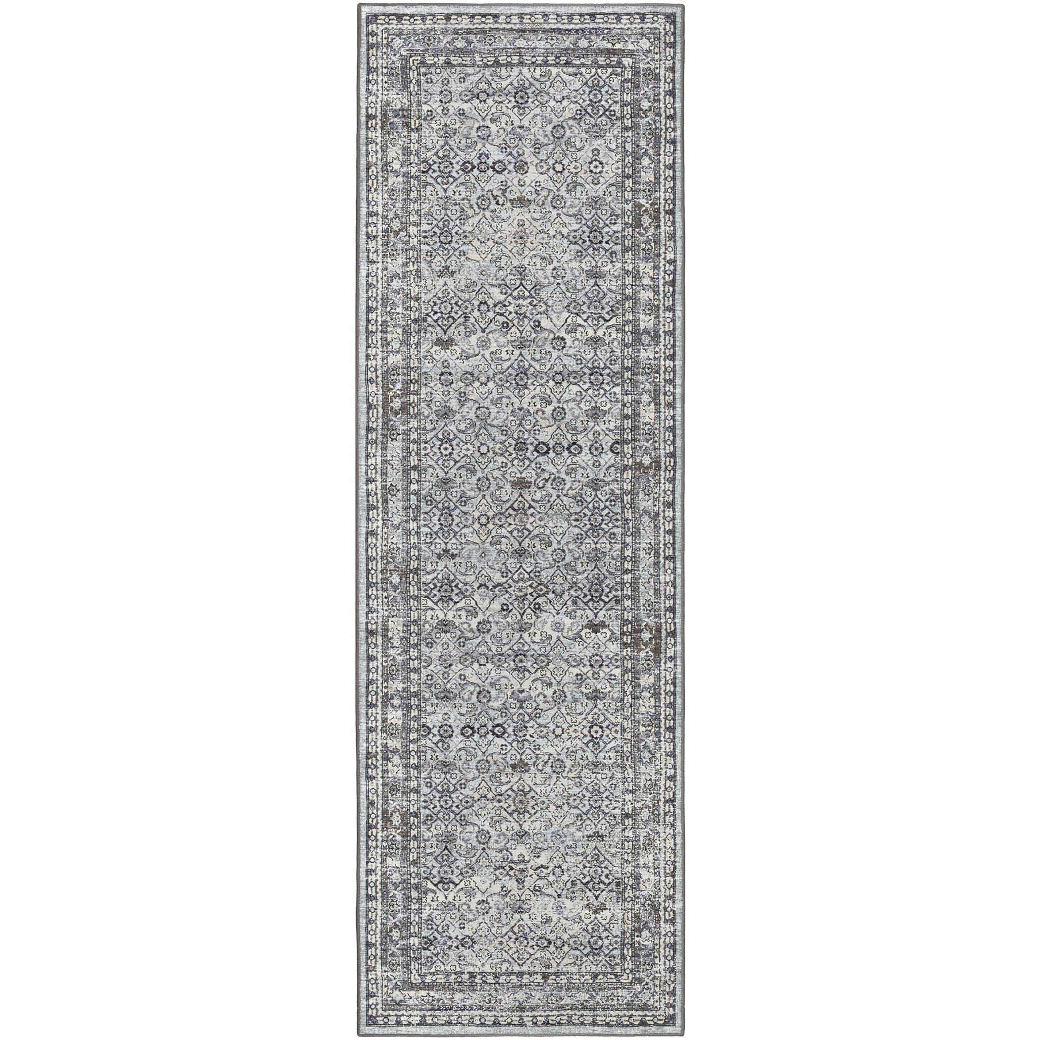 Indoor/Outdoor Traditional JC7 Pewter Gray Rug 2'6" x 10' #shape_Runner
