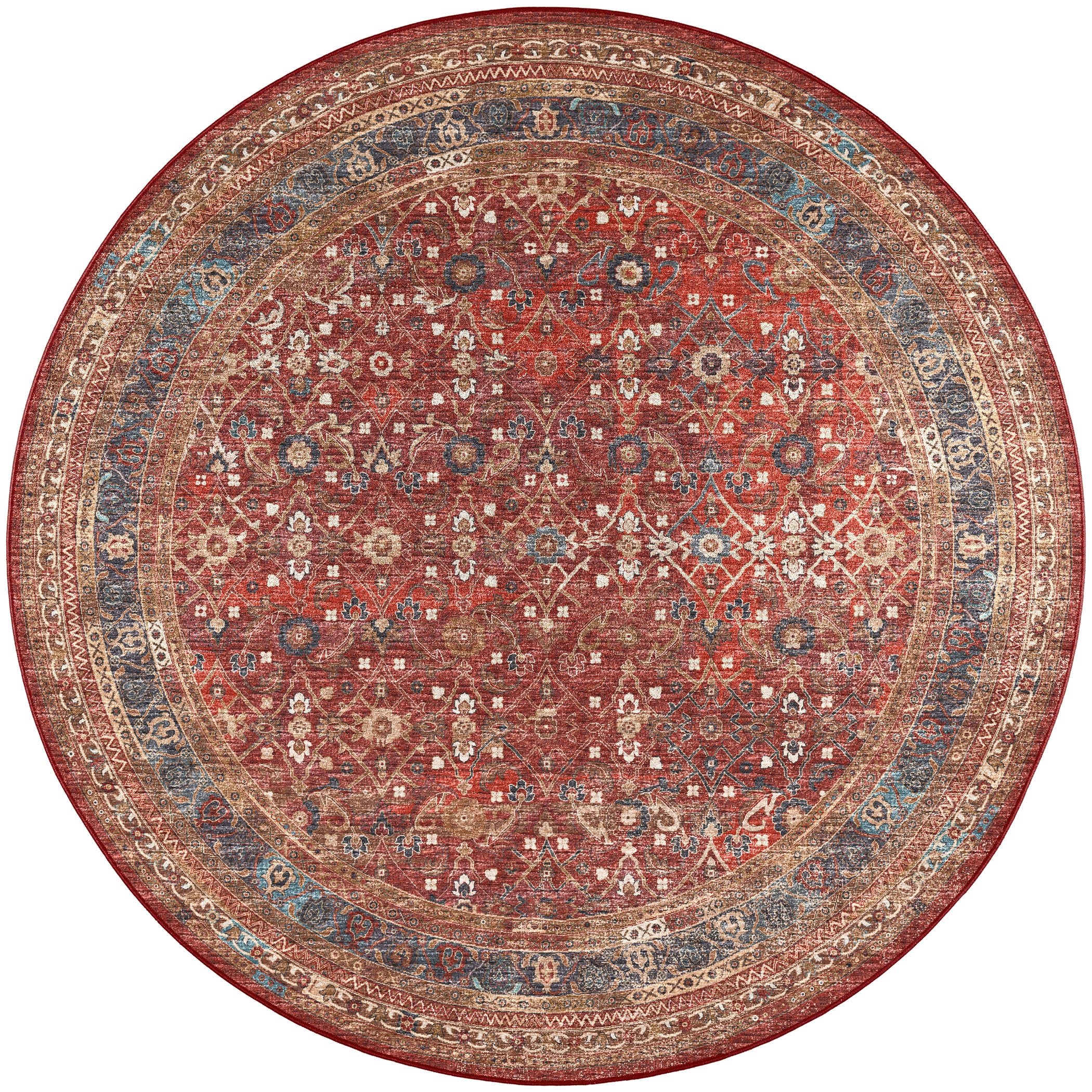 Indoor/Outdoor Traditional JC7 Scarlett Red Rug 4' x 4' #shape_Round
