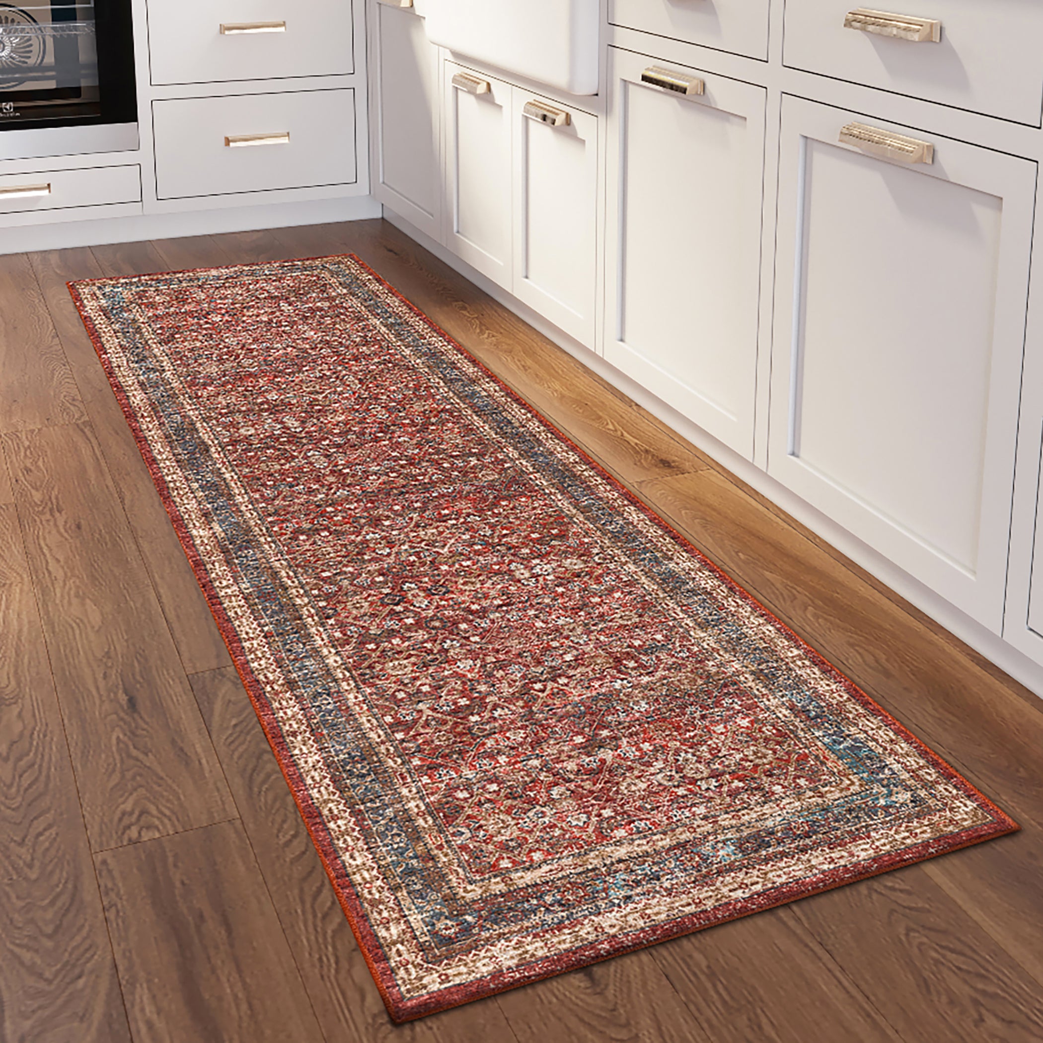 Indoor/Outdoor Traditional JC7 Scarlett Red Rug 2'6" x 10' #shape_Runner