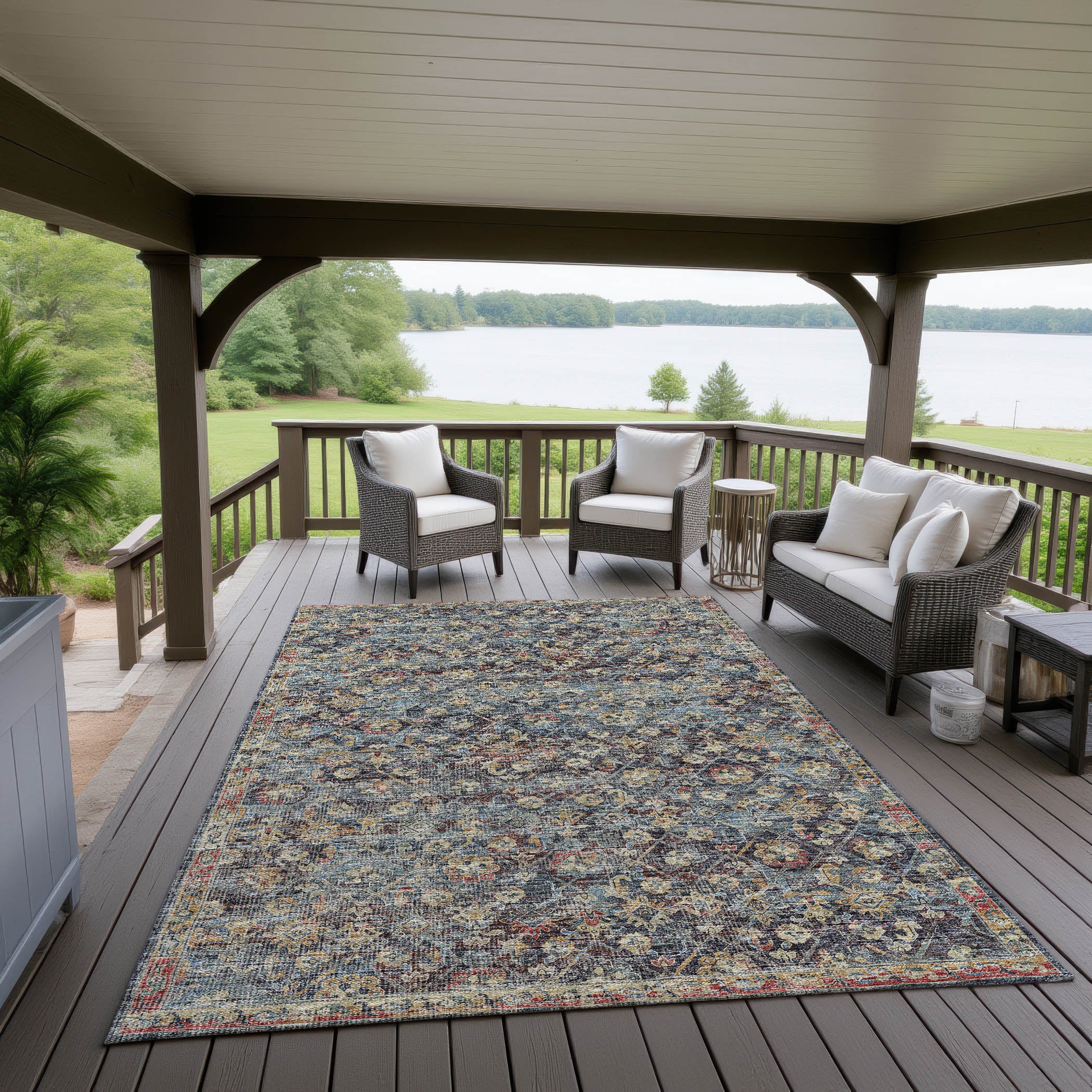Indoor/Outdoor Traditional JC8 Navy Blue Rug 3' x 5' #shape_Rectangle